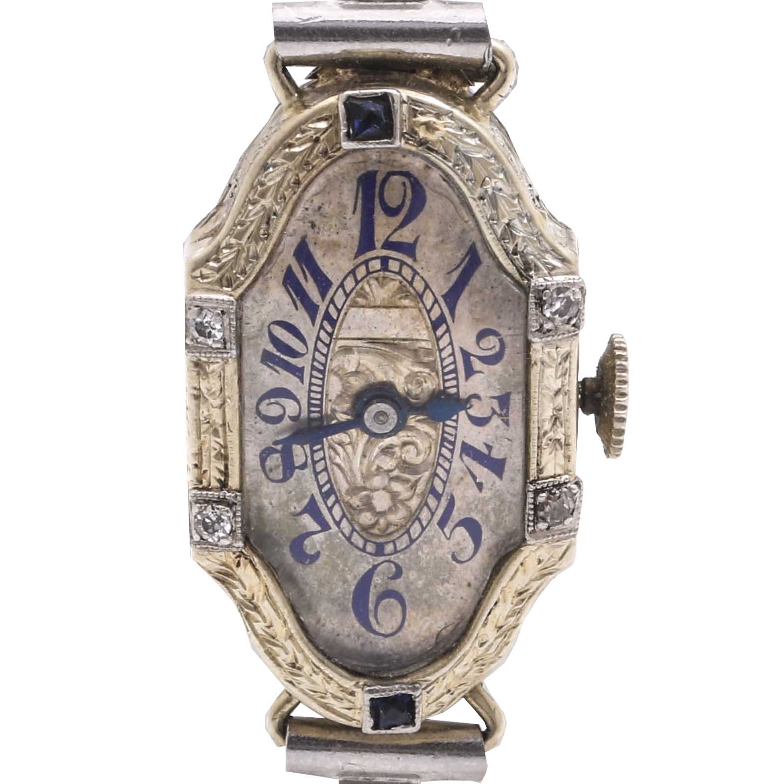 Antique 20K White Gold with Platinum Trim Diamond and Sapphire Watch