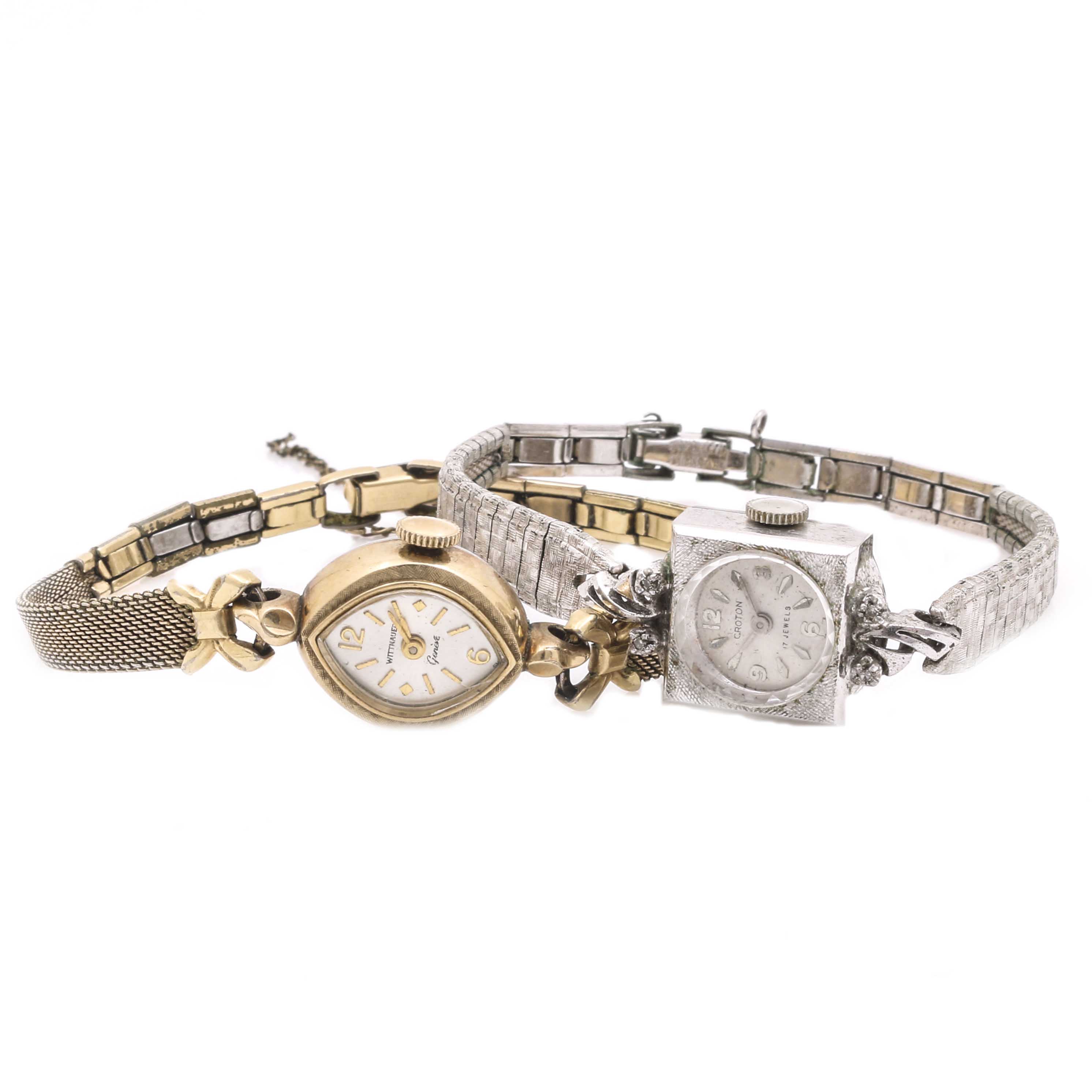 Two 10K Two Tone Rolled Gold Plated Diamond Watches Featuring Wittnauer and Croton