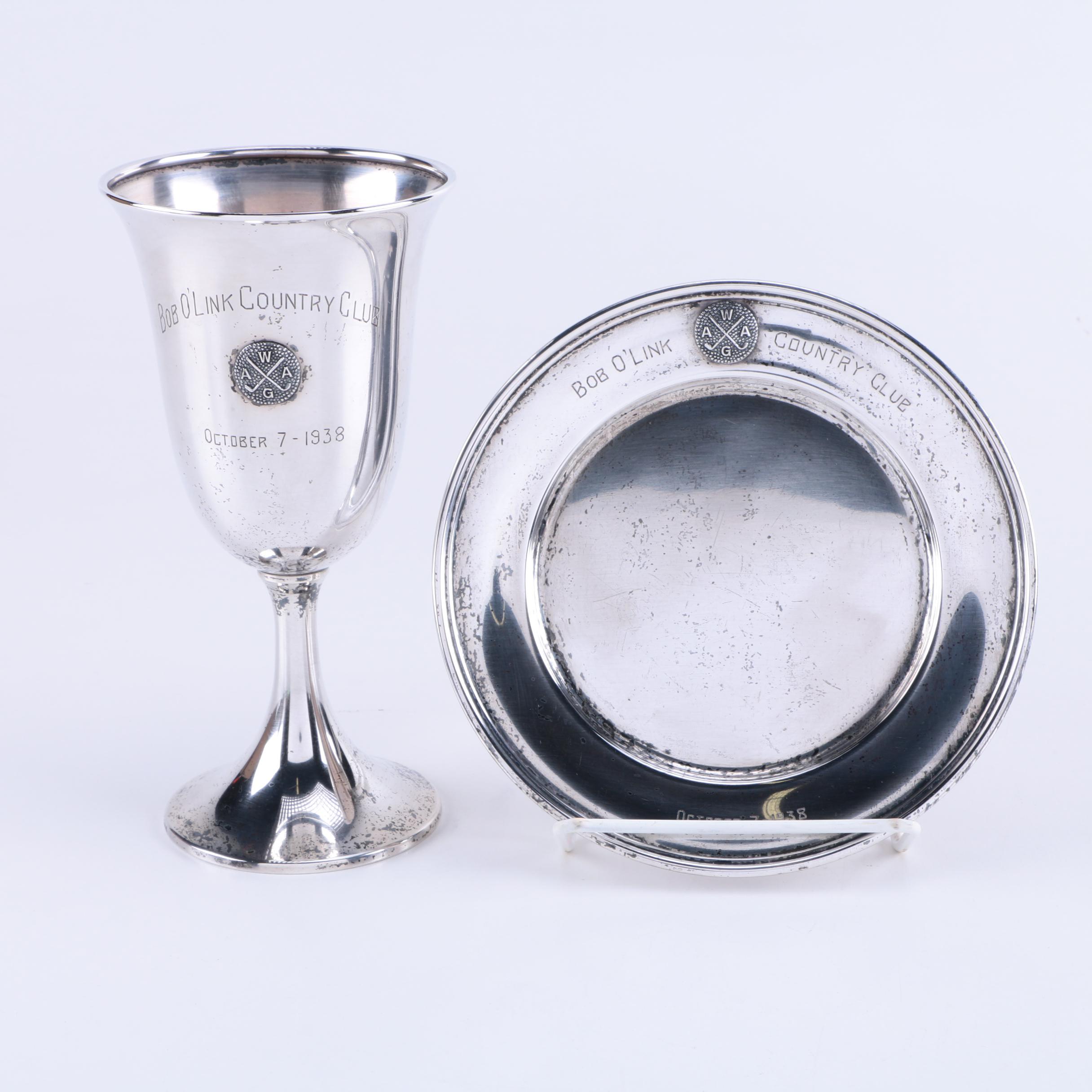 1938 Preisner Silver Co. and C.D Peacock Sterling Silver Golf Tournament Winnings From Bob O'Link