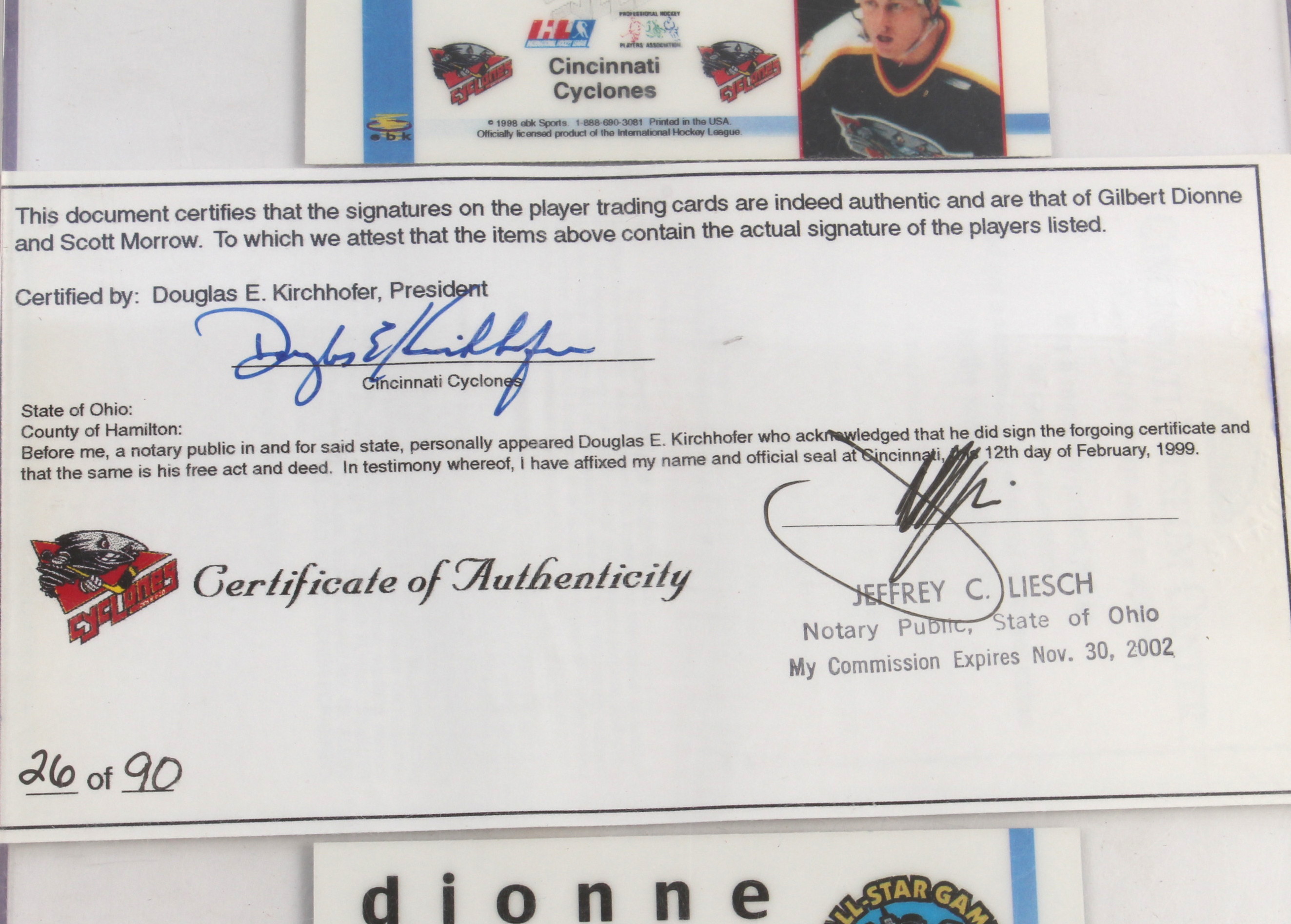 IHL Cincinnati Cyclones Autographed Cards