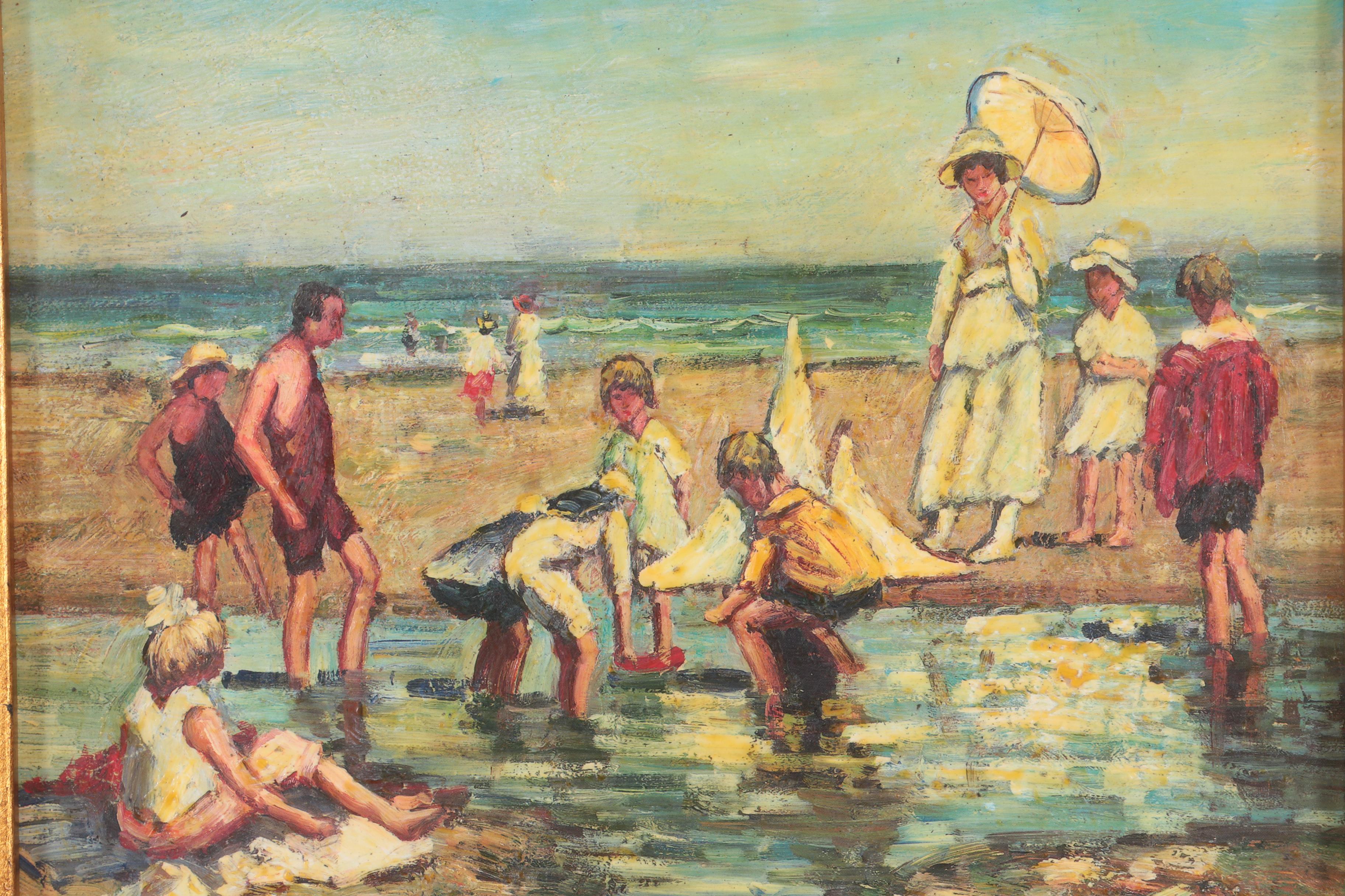 L. Knight Oil Painting of Figures at the Beach