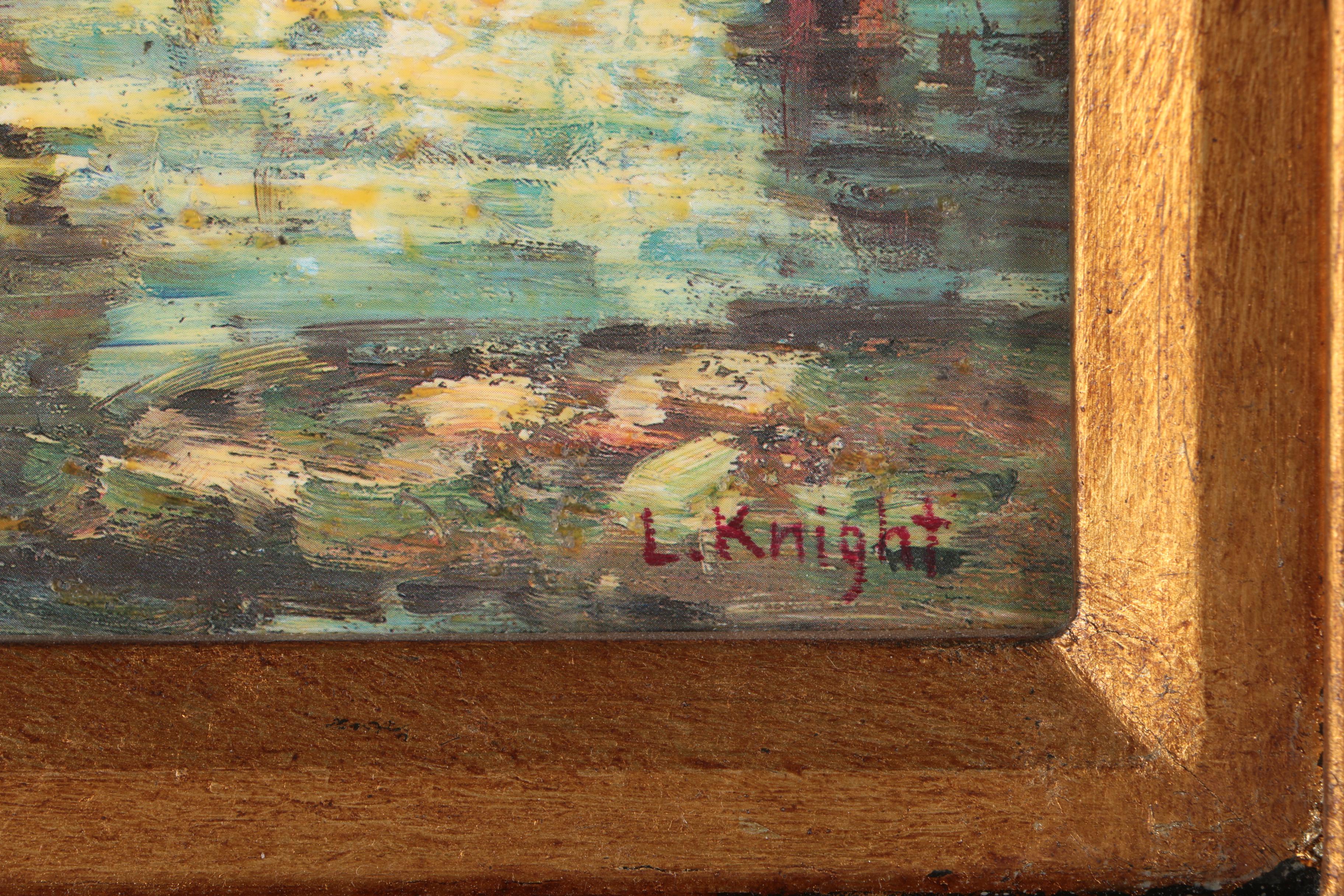 L. Knight Oil Painting of Figures at the Beach