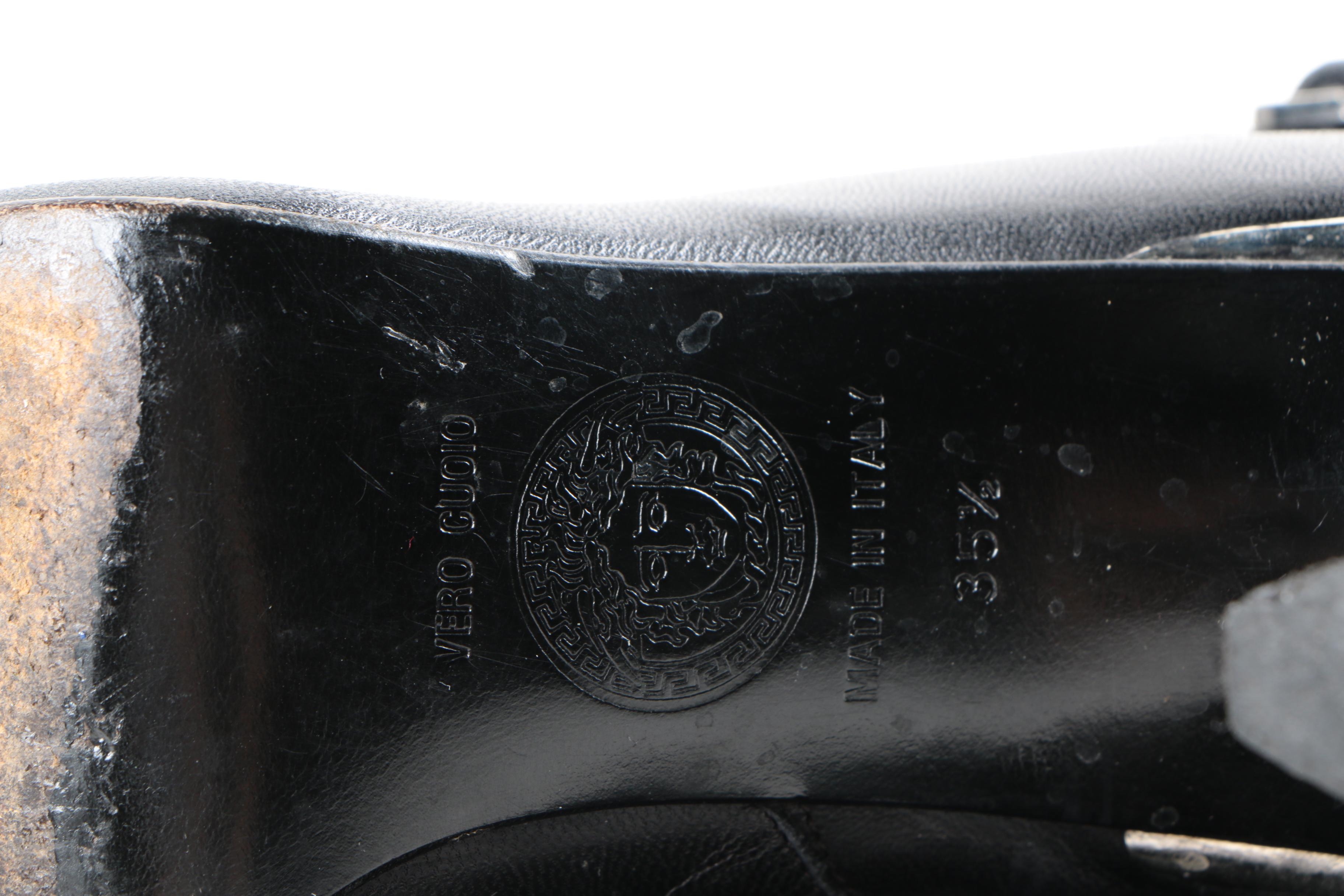 Versace Black Leather Square Toe Boots