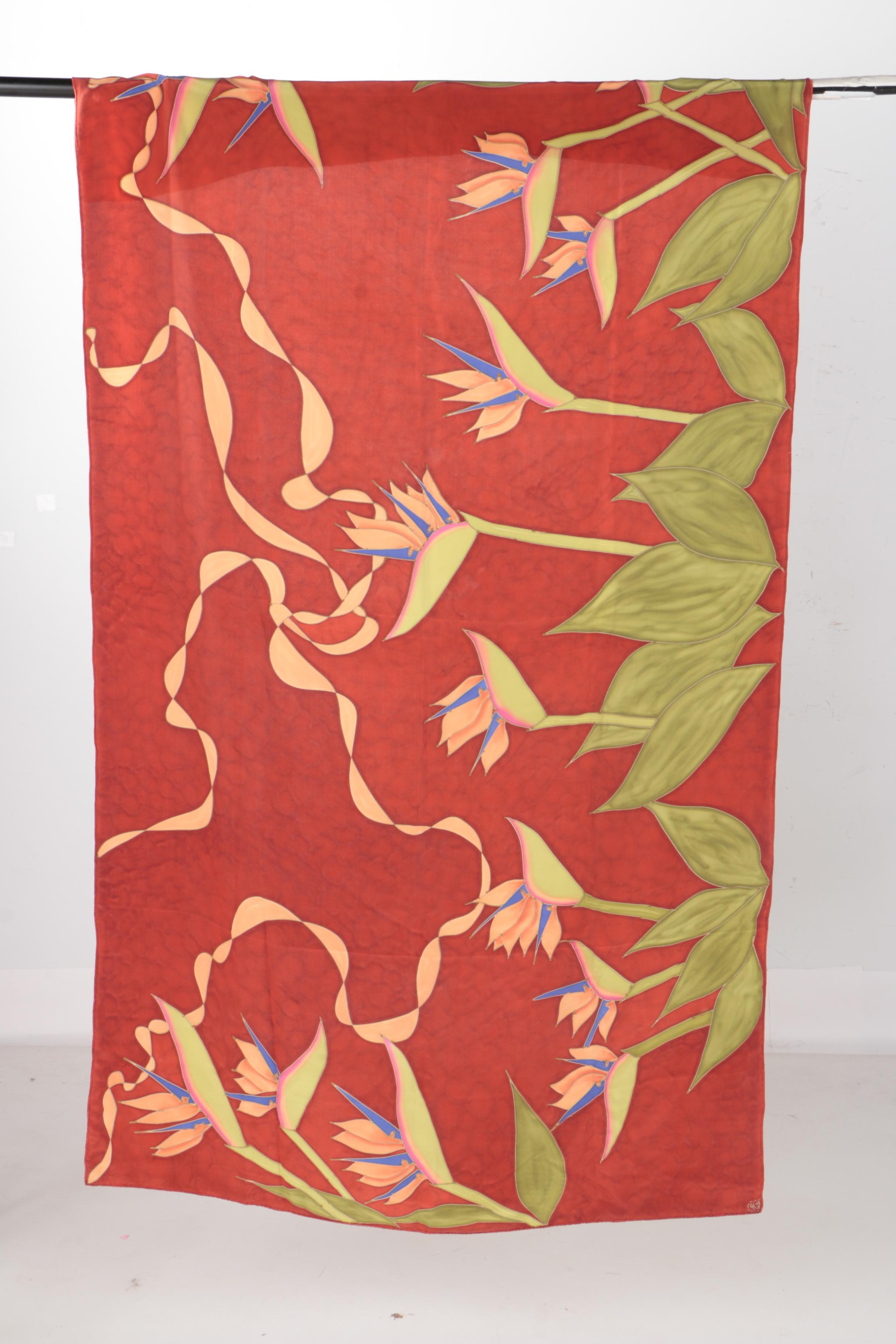 Hand-Painted Silks Including Fresh Water Pearl Scarf from Hawaii