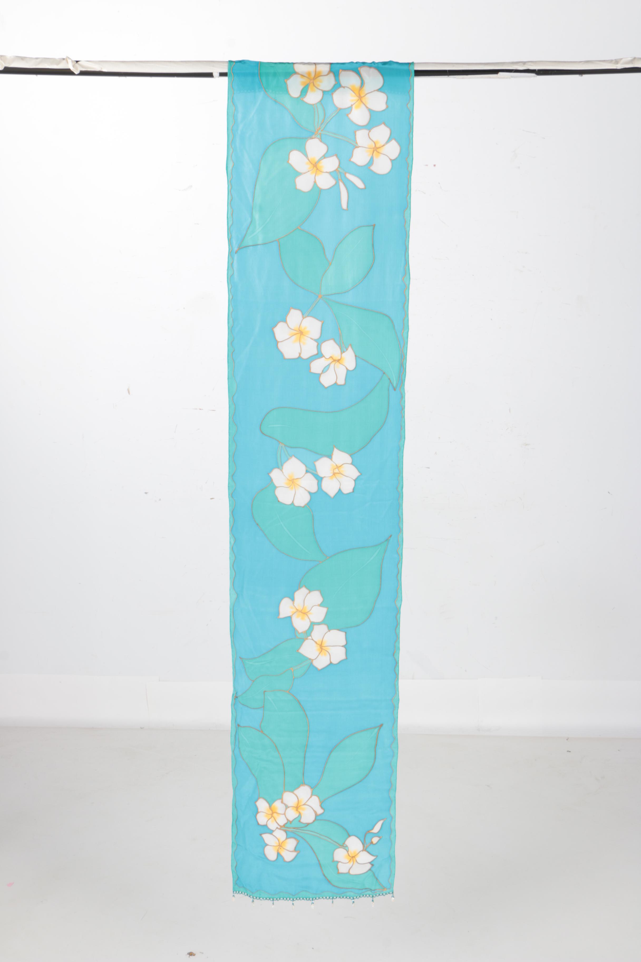 Hand-Painted Silks Including Fresh Water Pearl Scarf from Hawaii