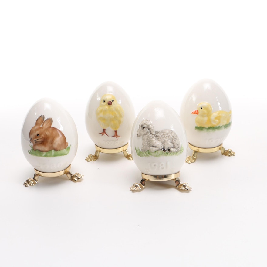 1978-1981 Goebel Porcelain Eggs on Gold-Tone Stands