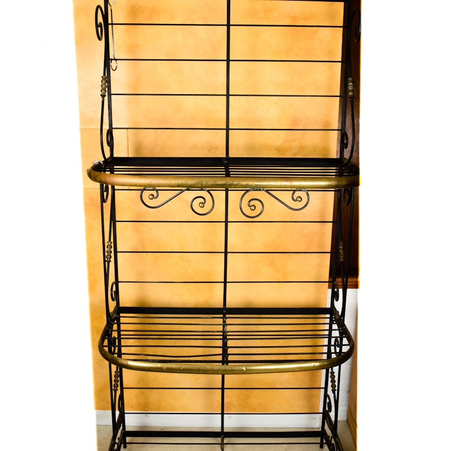 Vintage French Style Brass and Iron Baker's Rack