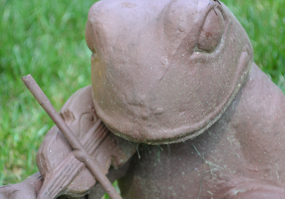 Cast Metal Garden Sculptures of Frogs Playing Instruments