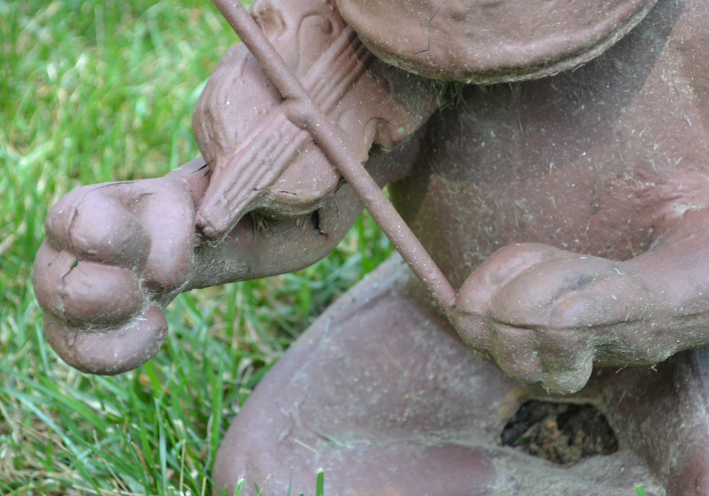 Cast Metal Garden Sculptures of Frogs Playing Instruments