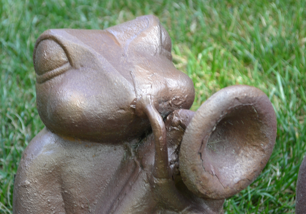 Cast Metal Garden Sculptures of Frogs Playing Instruments