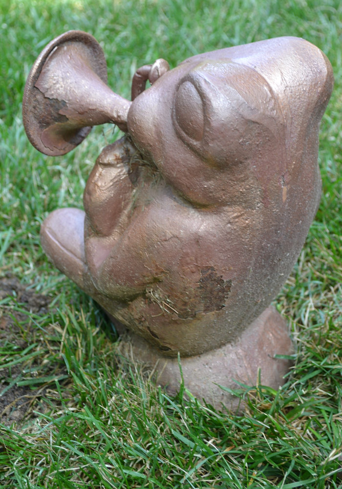 Cast Metal Garden Sculptures of Frogs Playing Instruments