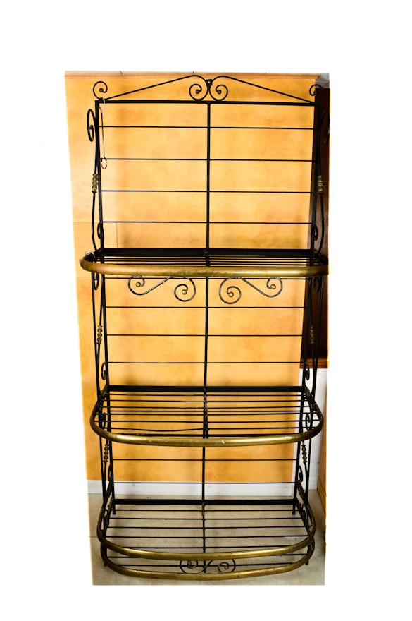 Vintage French-Style Brass and Iron Baker's Rack