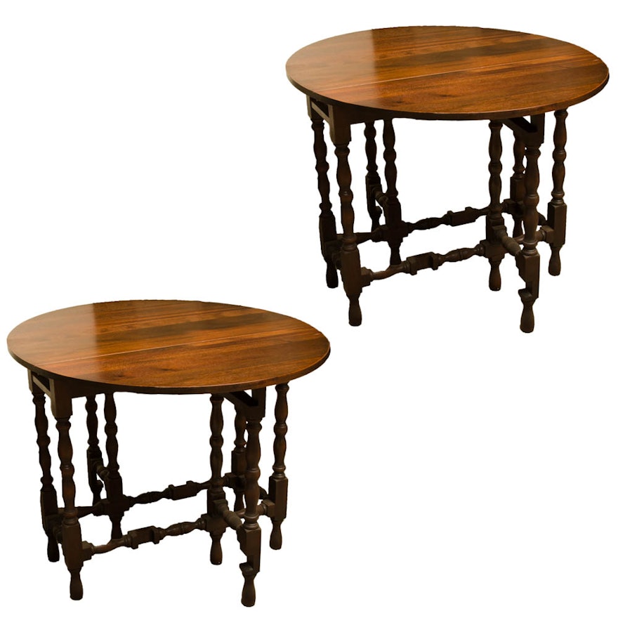 Vintage William and Mary Style Mahogany Drop Leaf Gate Leg Tables by Imperial