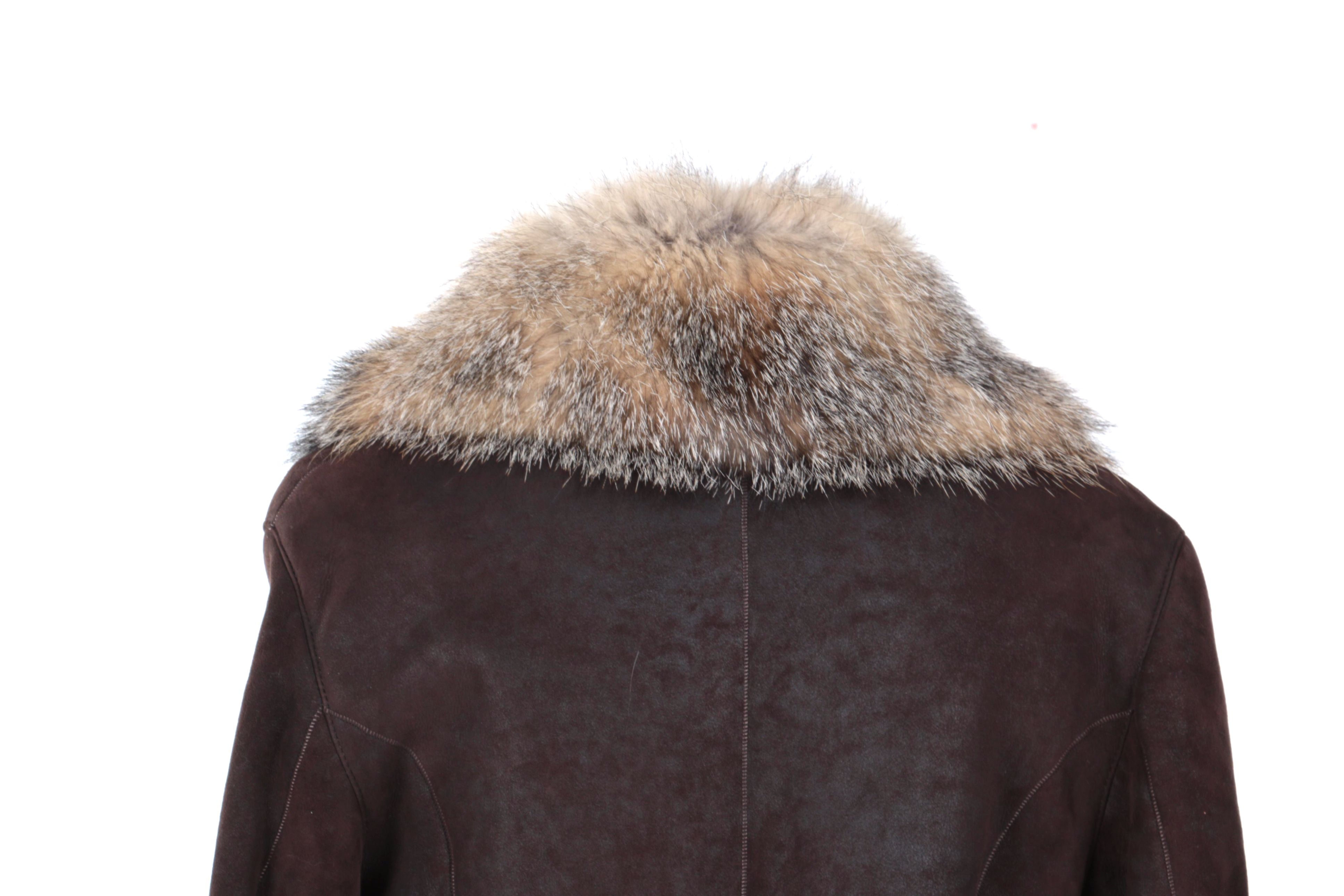 Rizal Suede and Shearling Coat With Fox Fur Trim
