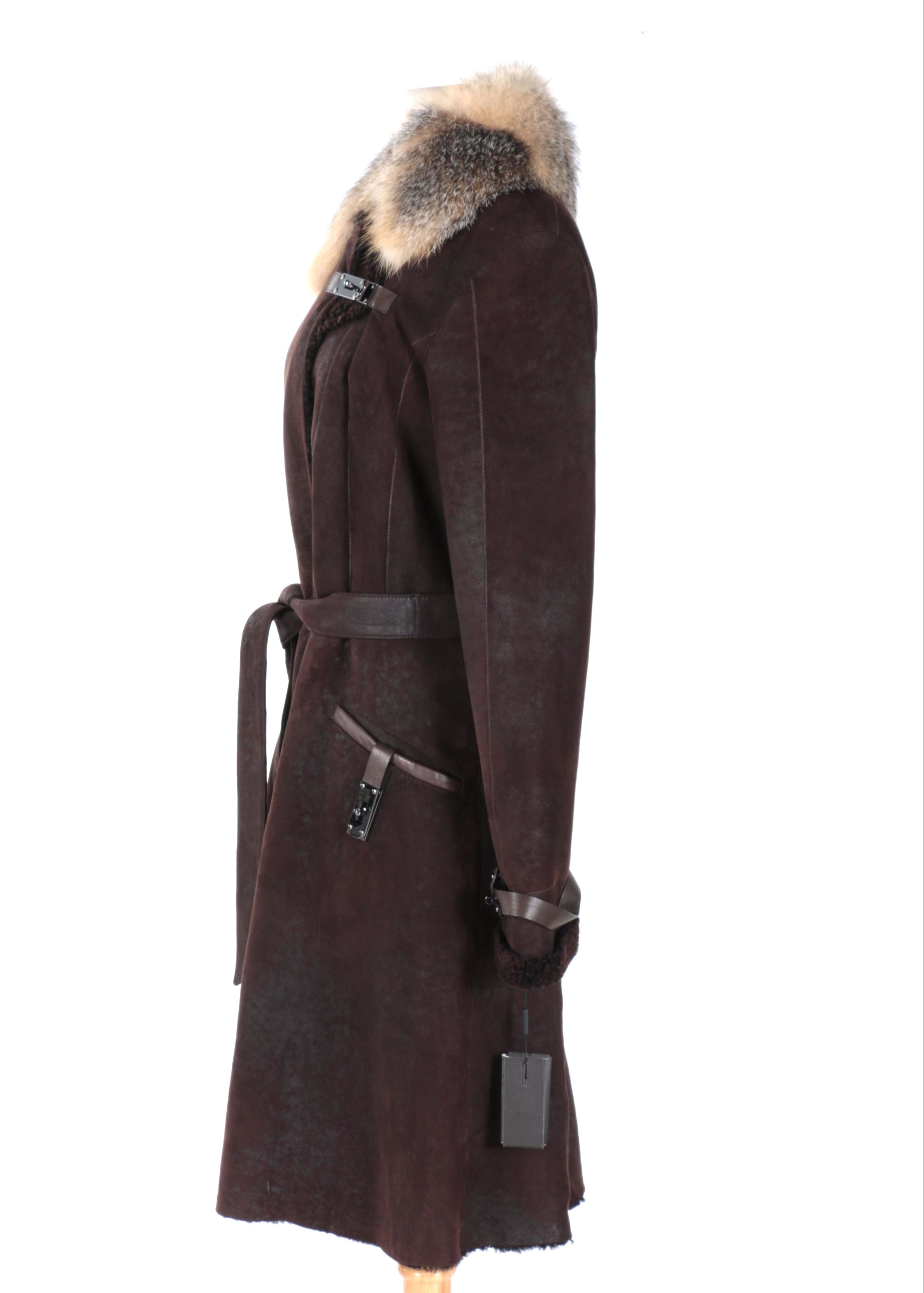 Rizal Suede and Shearling Coat With Fox Fur Trim