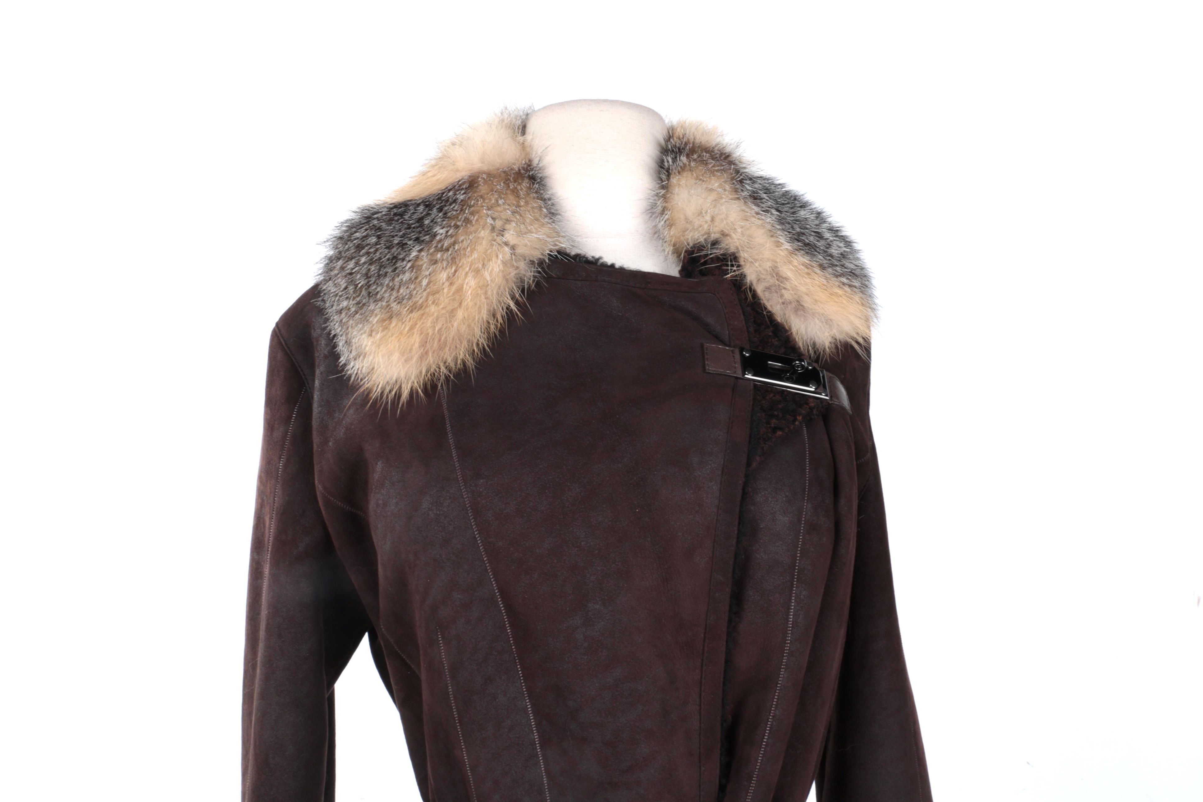 Rizal Suede and Shearling Coat With Fox Fur Trim
