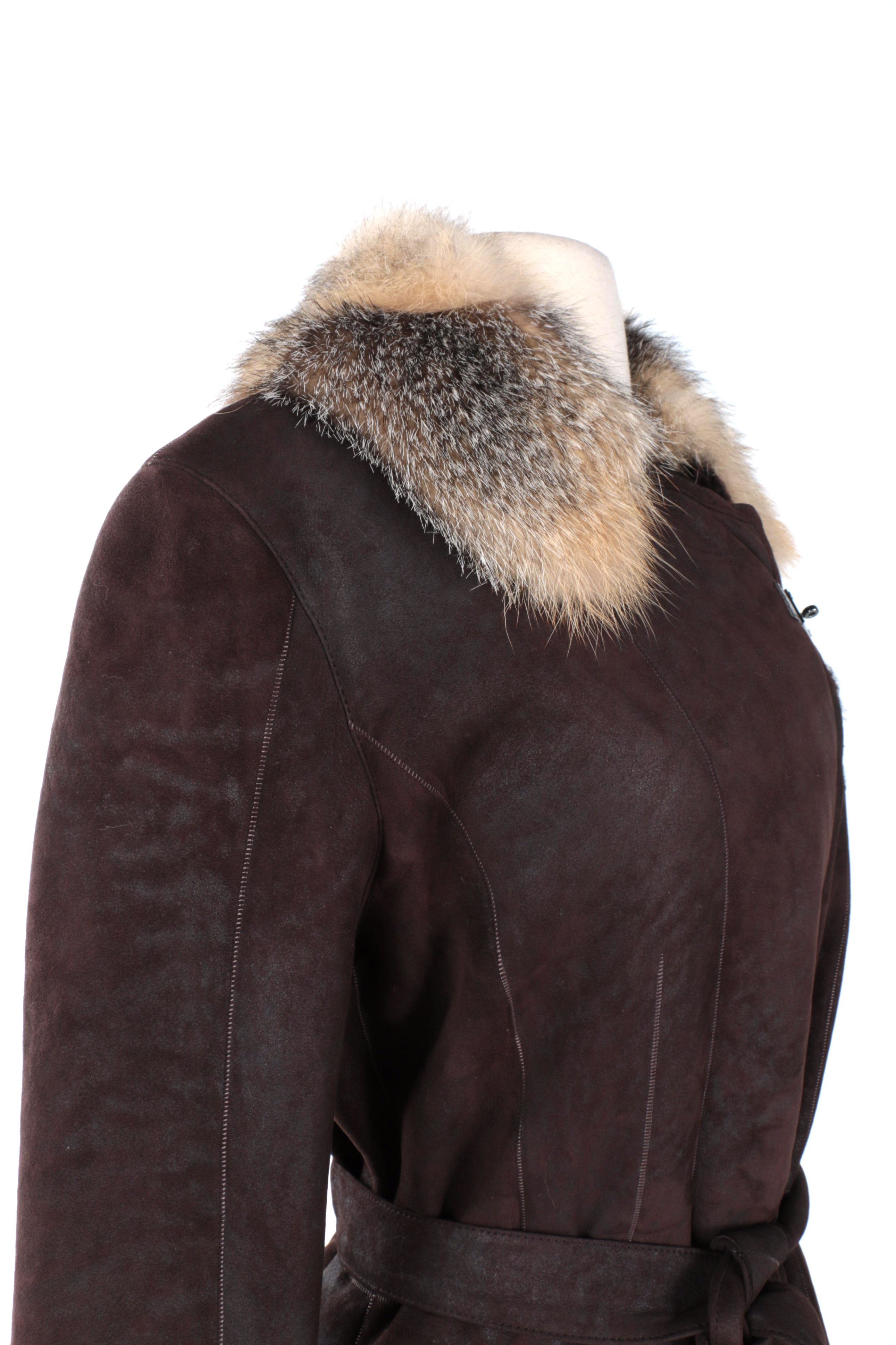 Rizal Suede and Shearling Coat With Fox Fur Trim