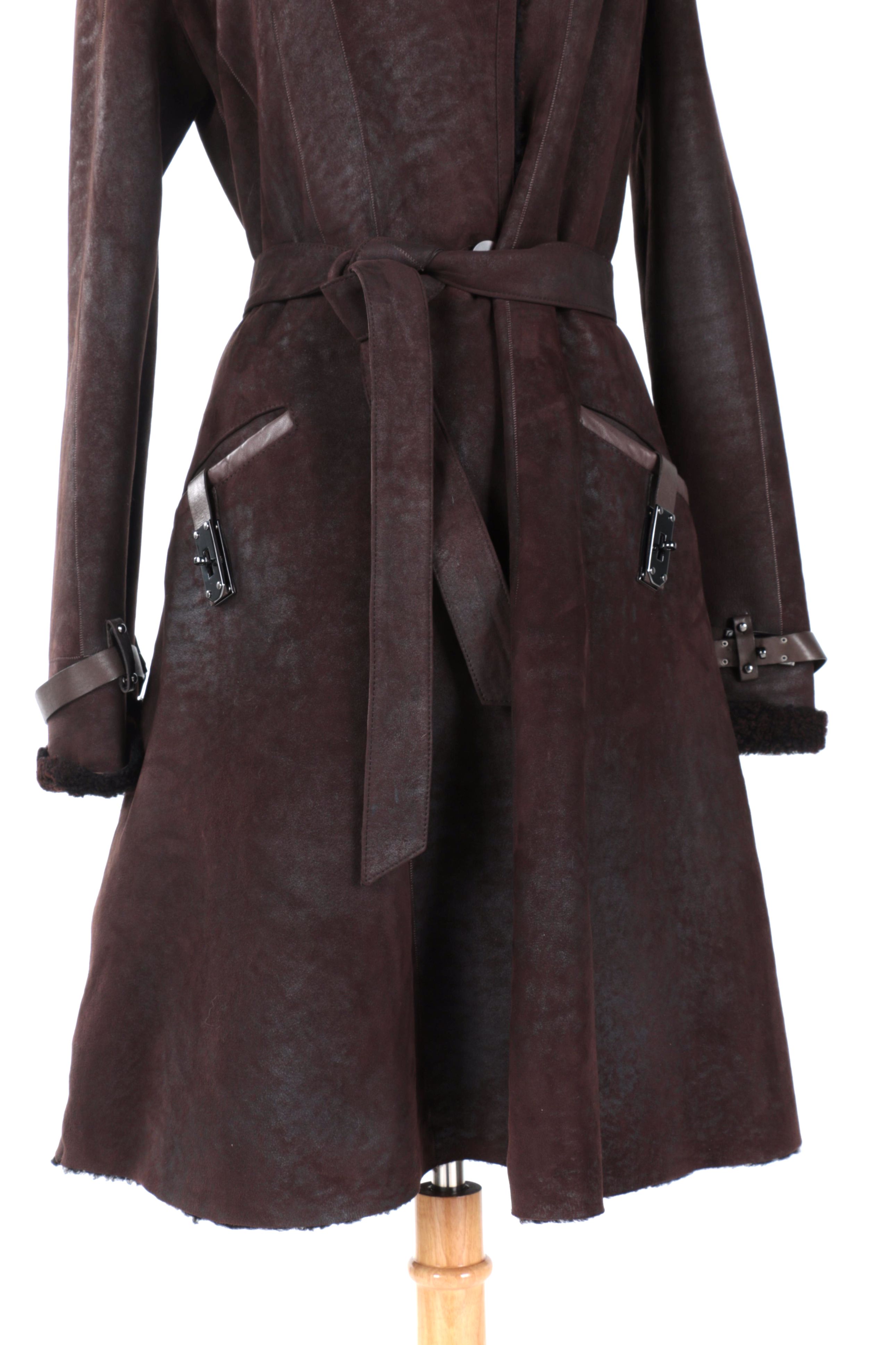 Rizal Suede and Shearling Coat With Fox Fur Trim