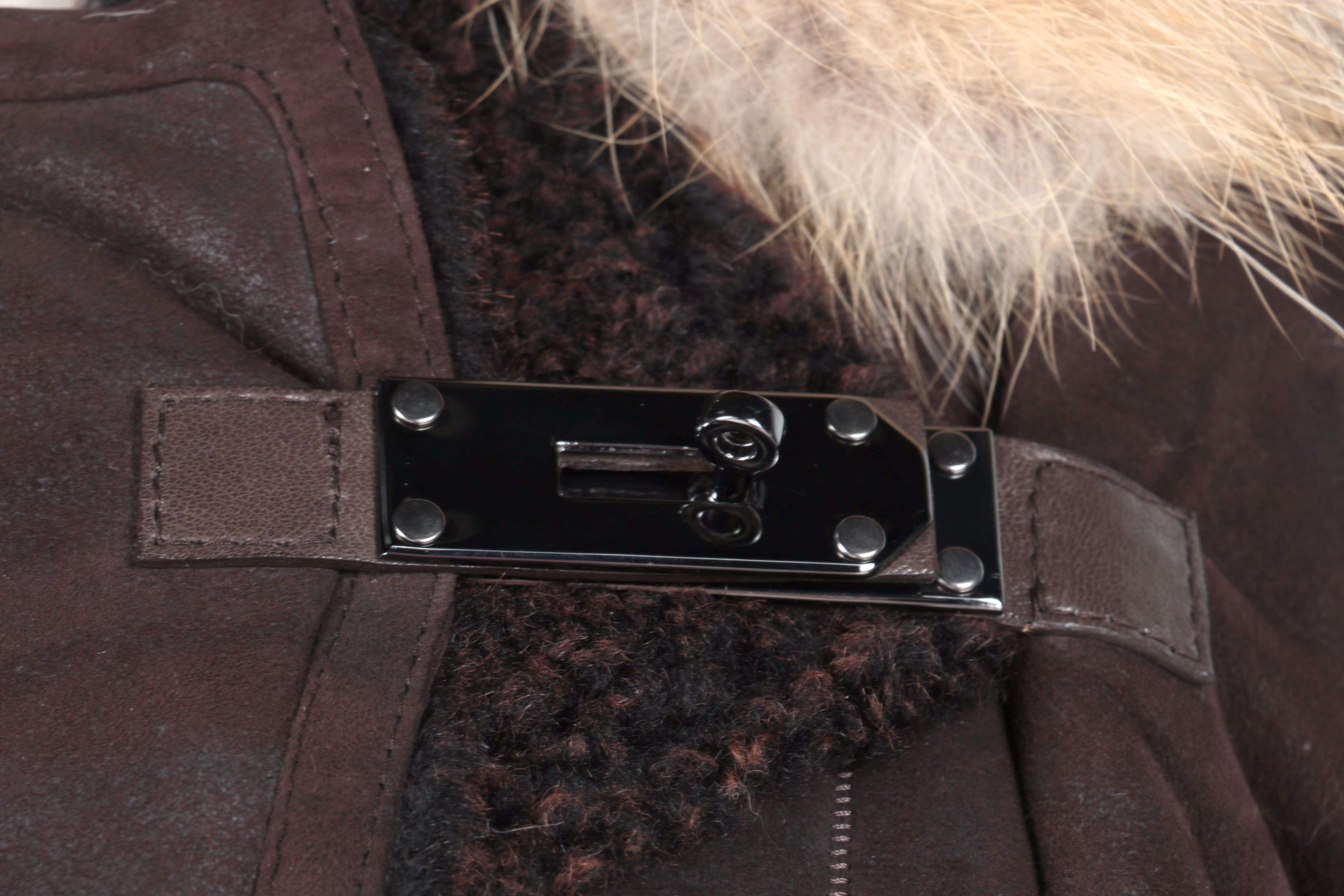 Rizal Suede and Shearling Coat With Fox Fur Trim