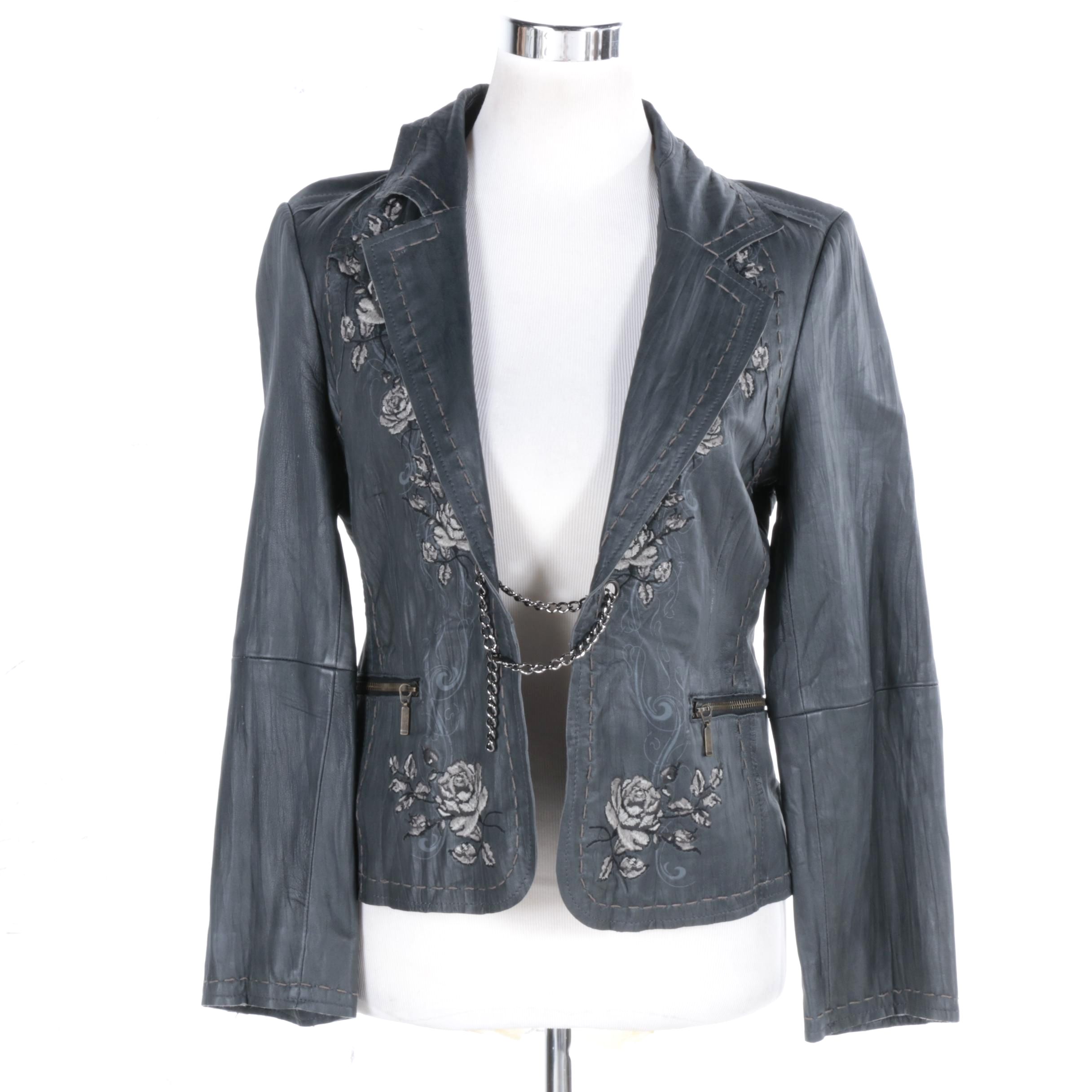 Women's 3J Workshop Limited Edition Lambskin Leather "Rock N Rose" Jacket