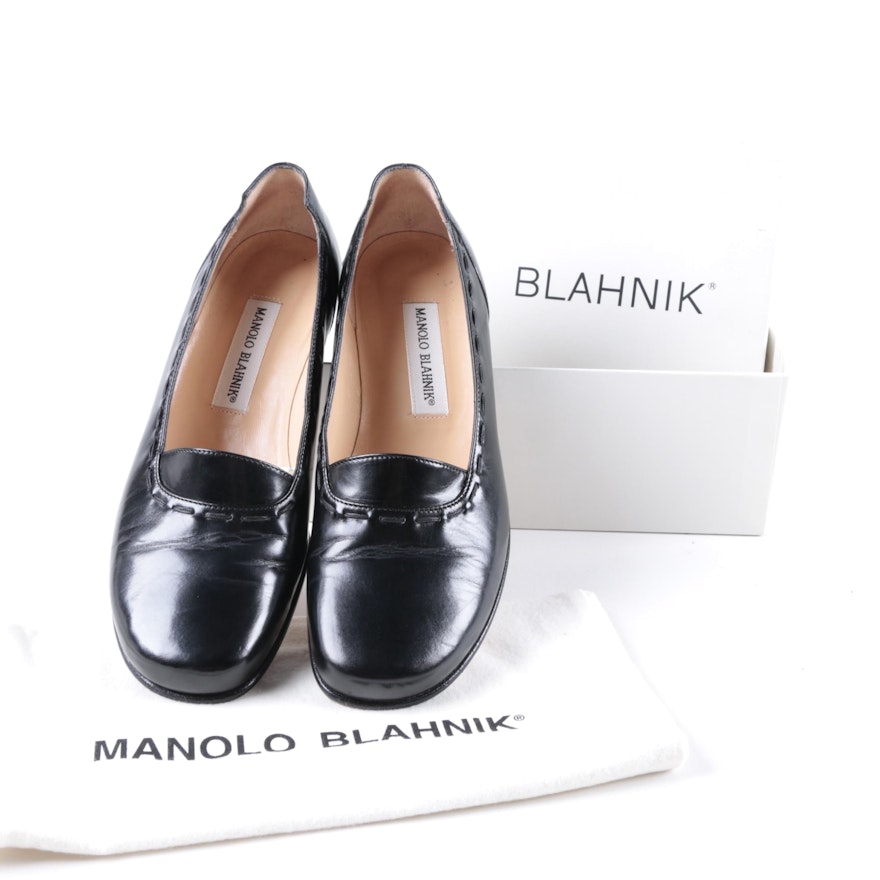 Manolo Blahnik Black Leather Loafers