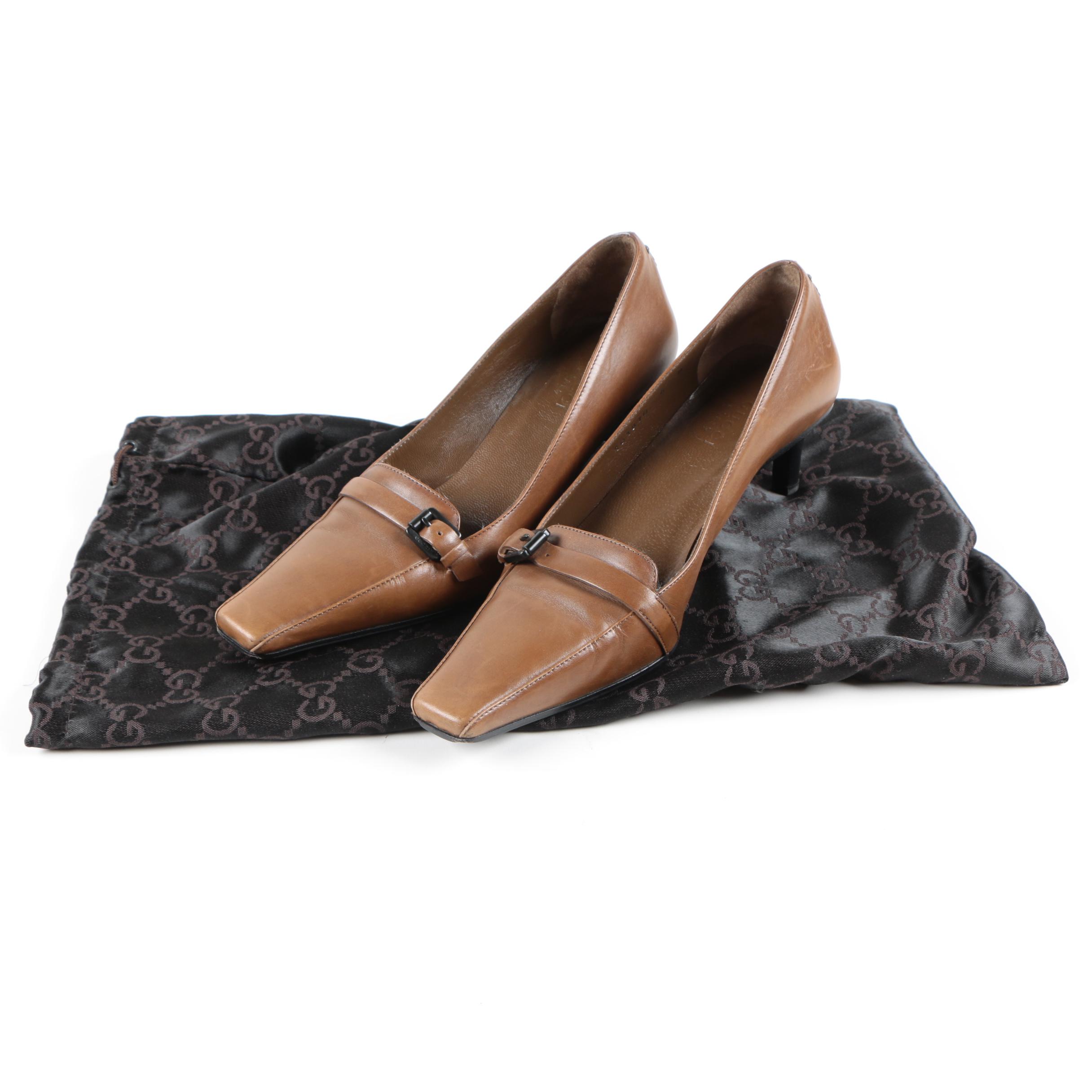 Gucci Brown Leather Kitten Heels