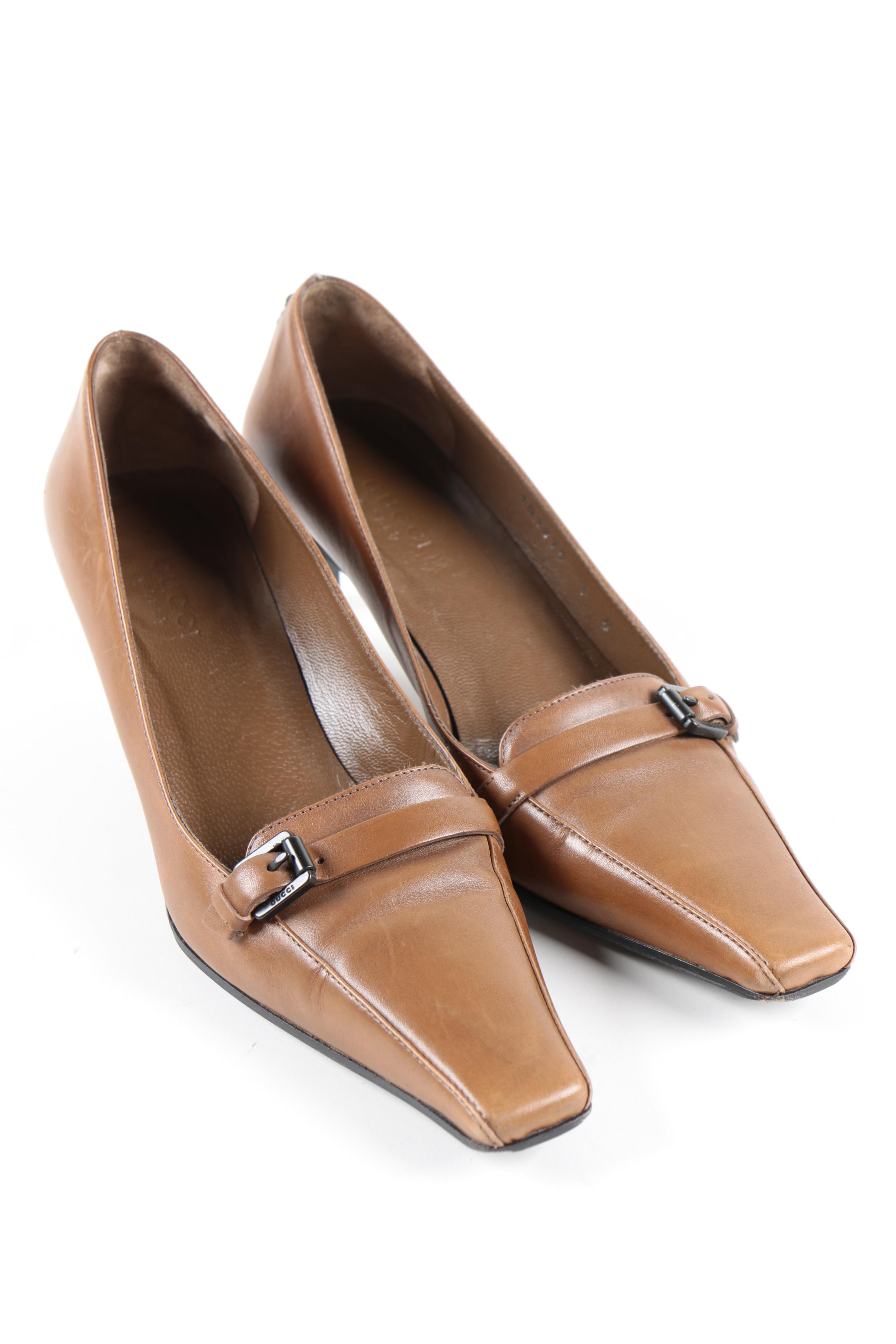 Gucci Brown Leather Kitten Heels