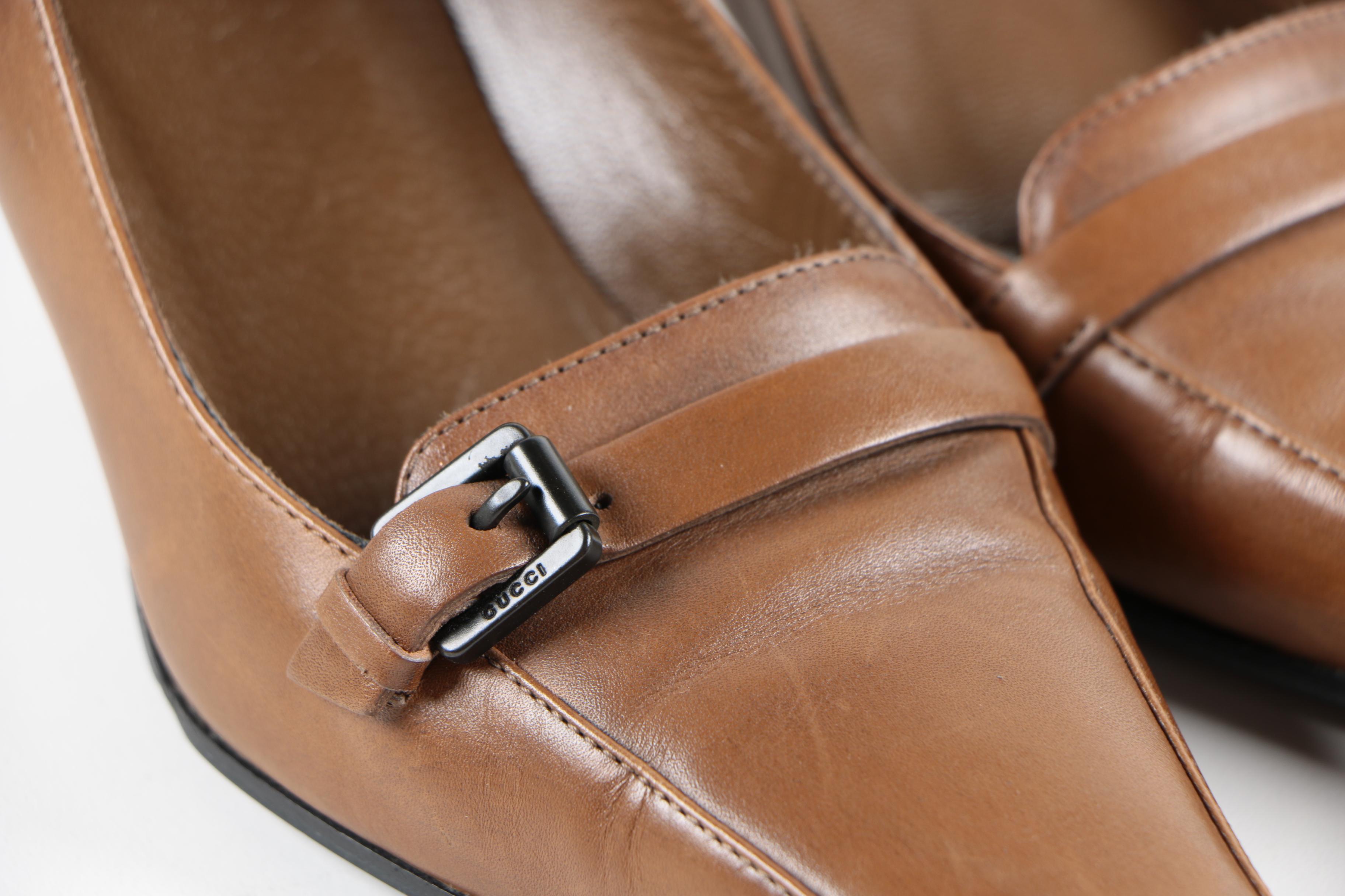 Gucci Brown Leather Kitten Heels