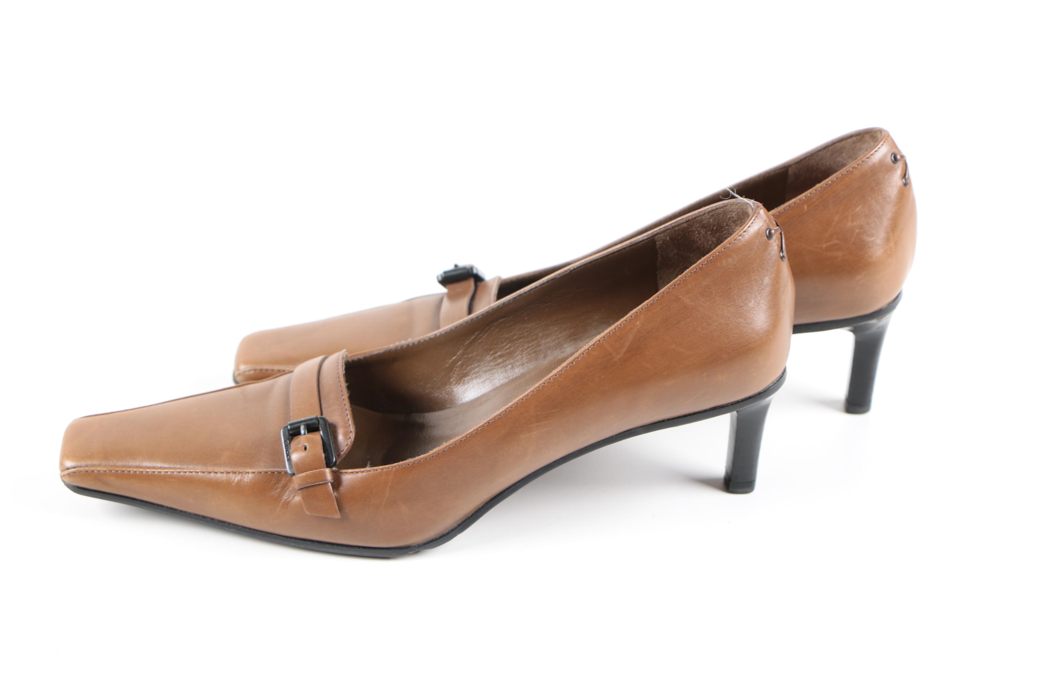 Gucci Brown Leather Kitten Heels