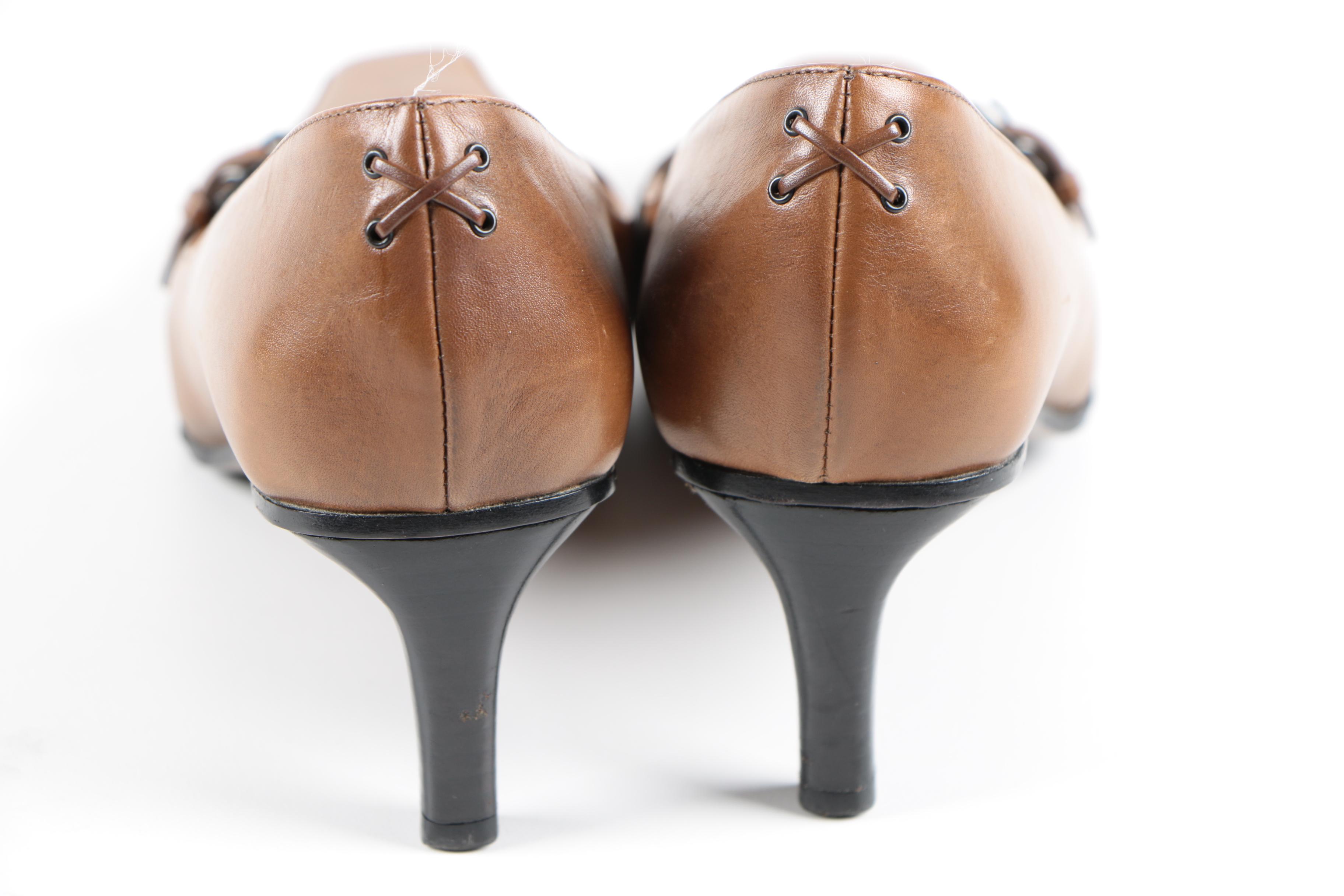 Gucci Brown Leather Kitten Heels