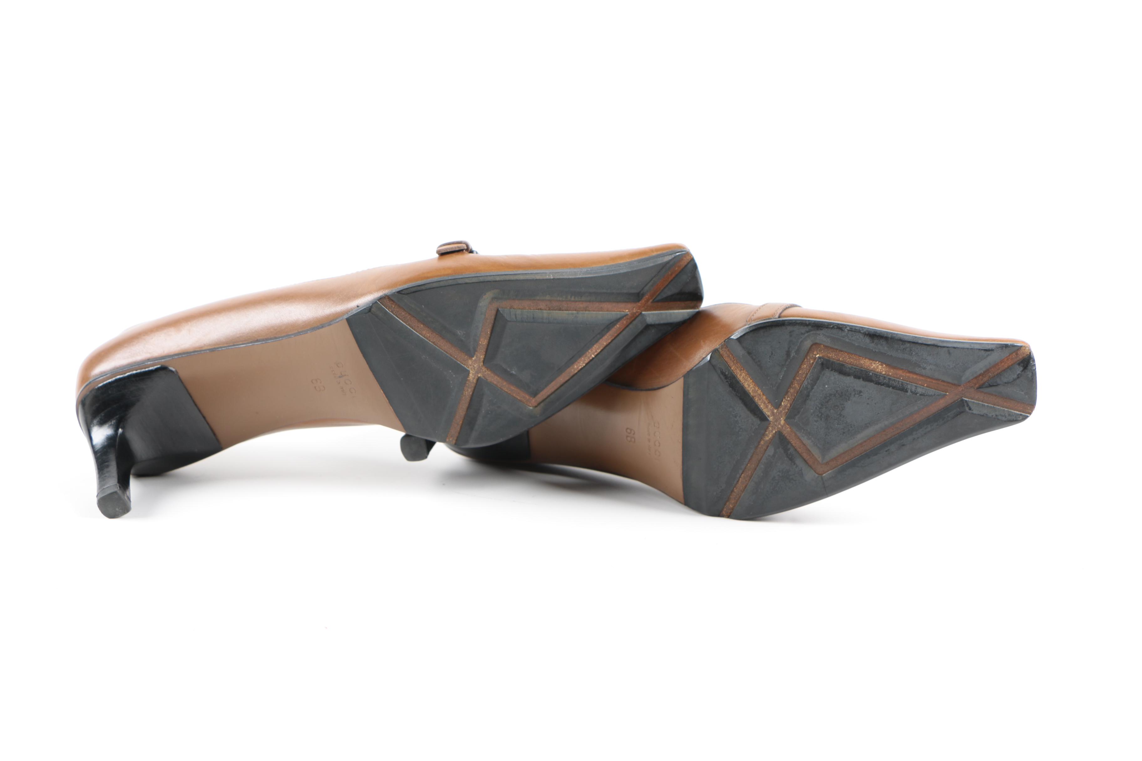 Gucci Brown Leather Kitten Heels