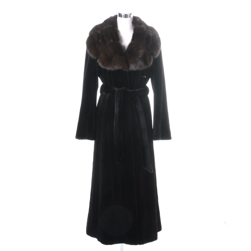 Janucci Full Sheared Mink Fur Coat With Sable Collar