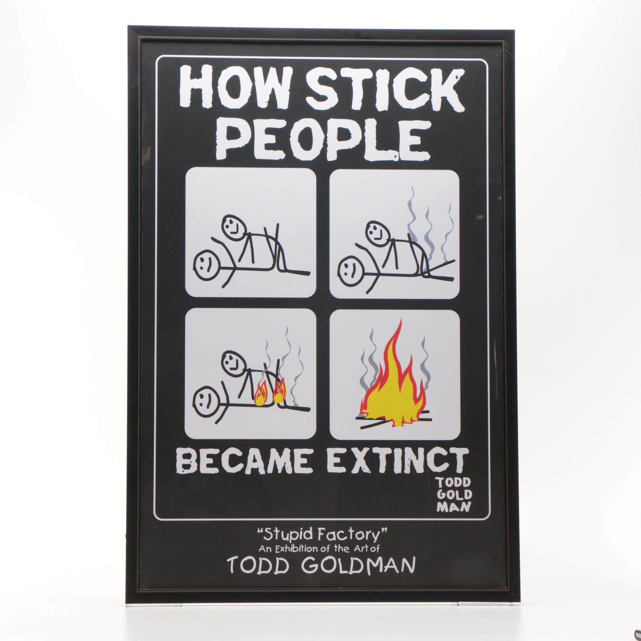 Todd Goldman Offset Lithograph "How Stick People Became Extinct"