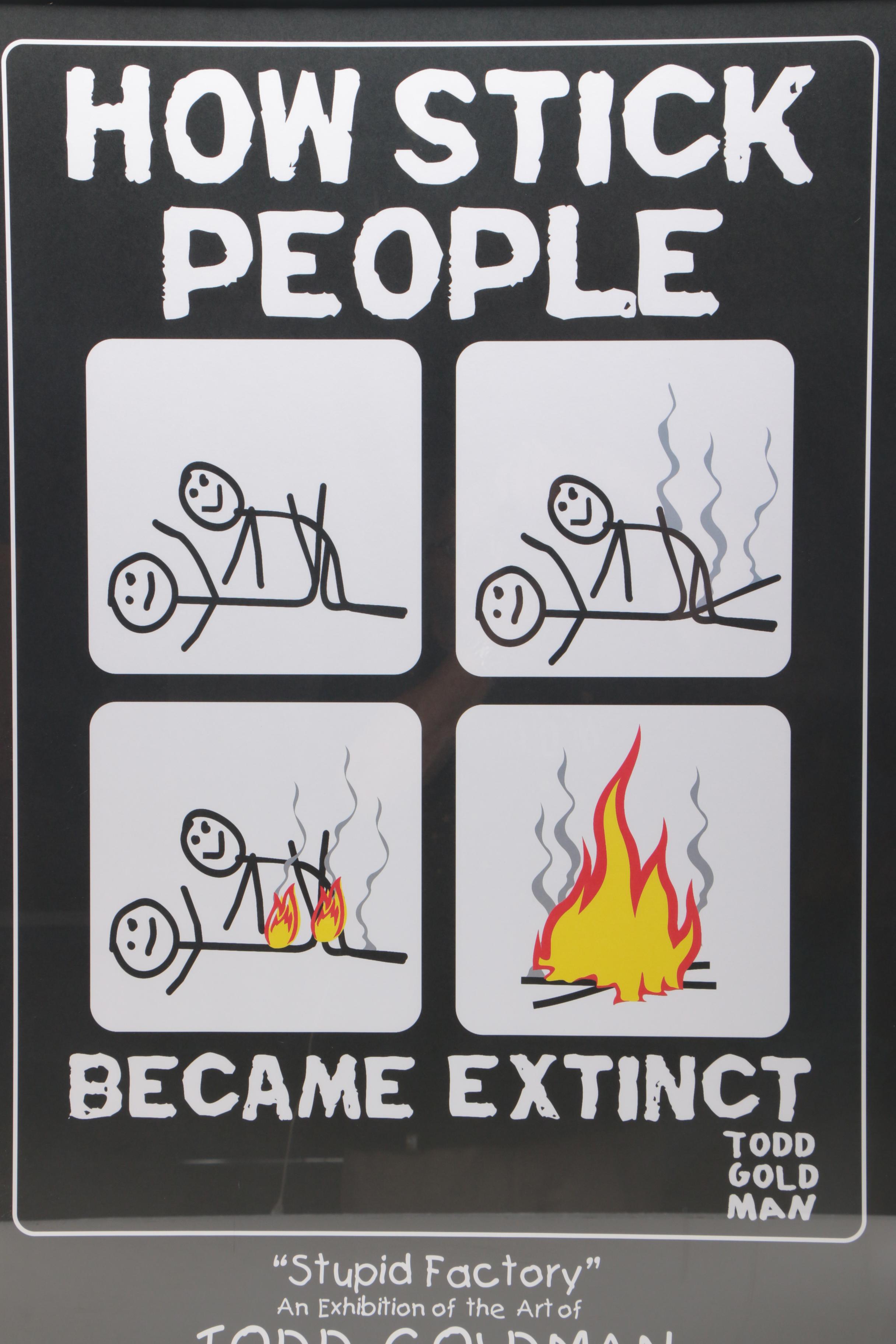 Todd Goldman Offset Lithograph "How Stick People Became Extinct"