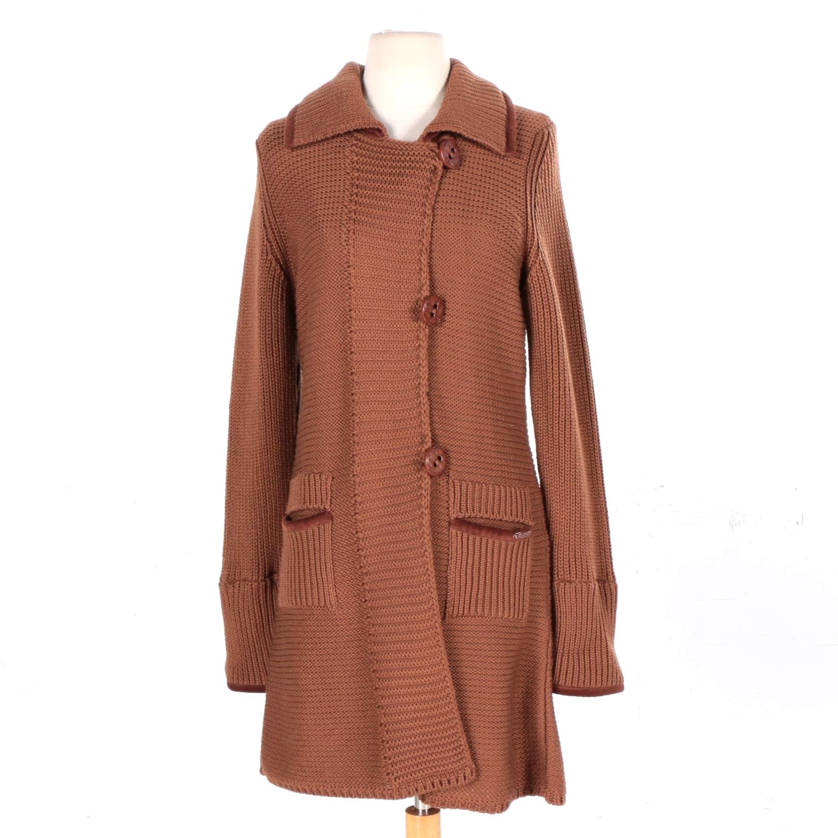 Dismero Tobacco Color Long Knit Sweater Coat