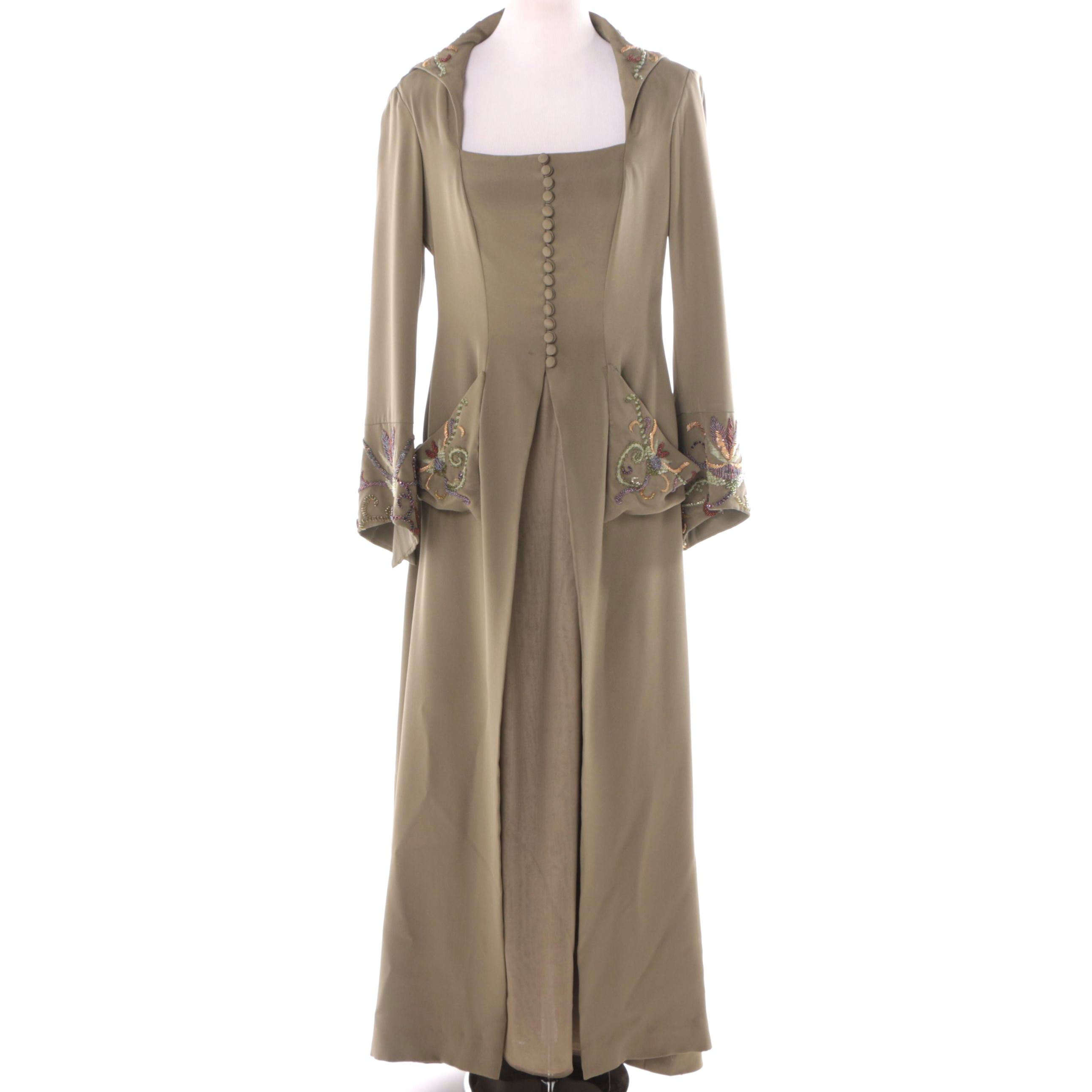 Ansari Couture Taupe Dress With Beaded Embellishments