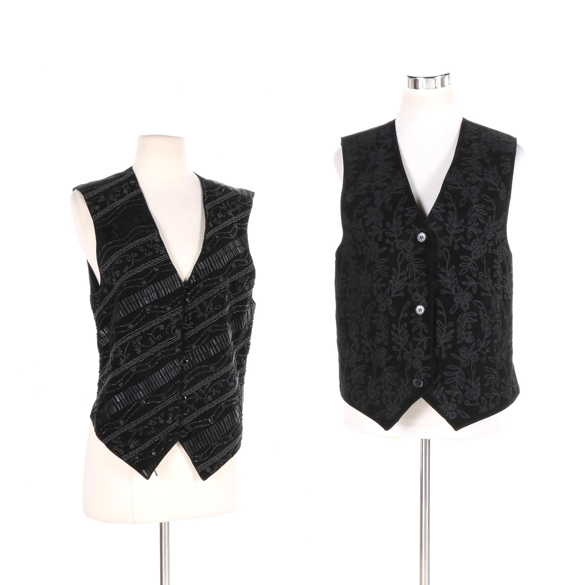 Evan Davies Embroidered Suede and Ann Tjian for Kenar Beaded Vests
