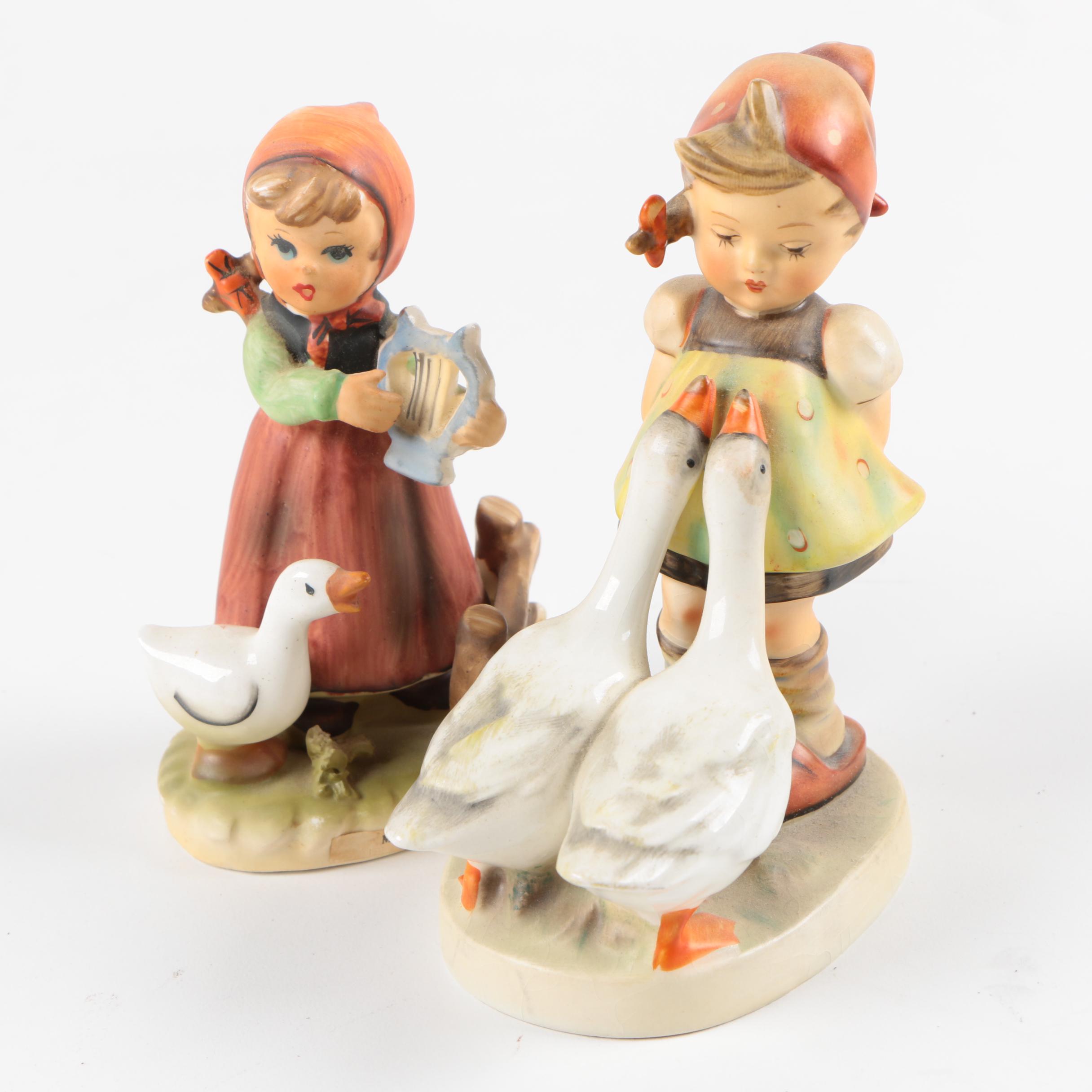 Hummel Style Figurines of Children with Geese