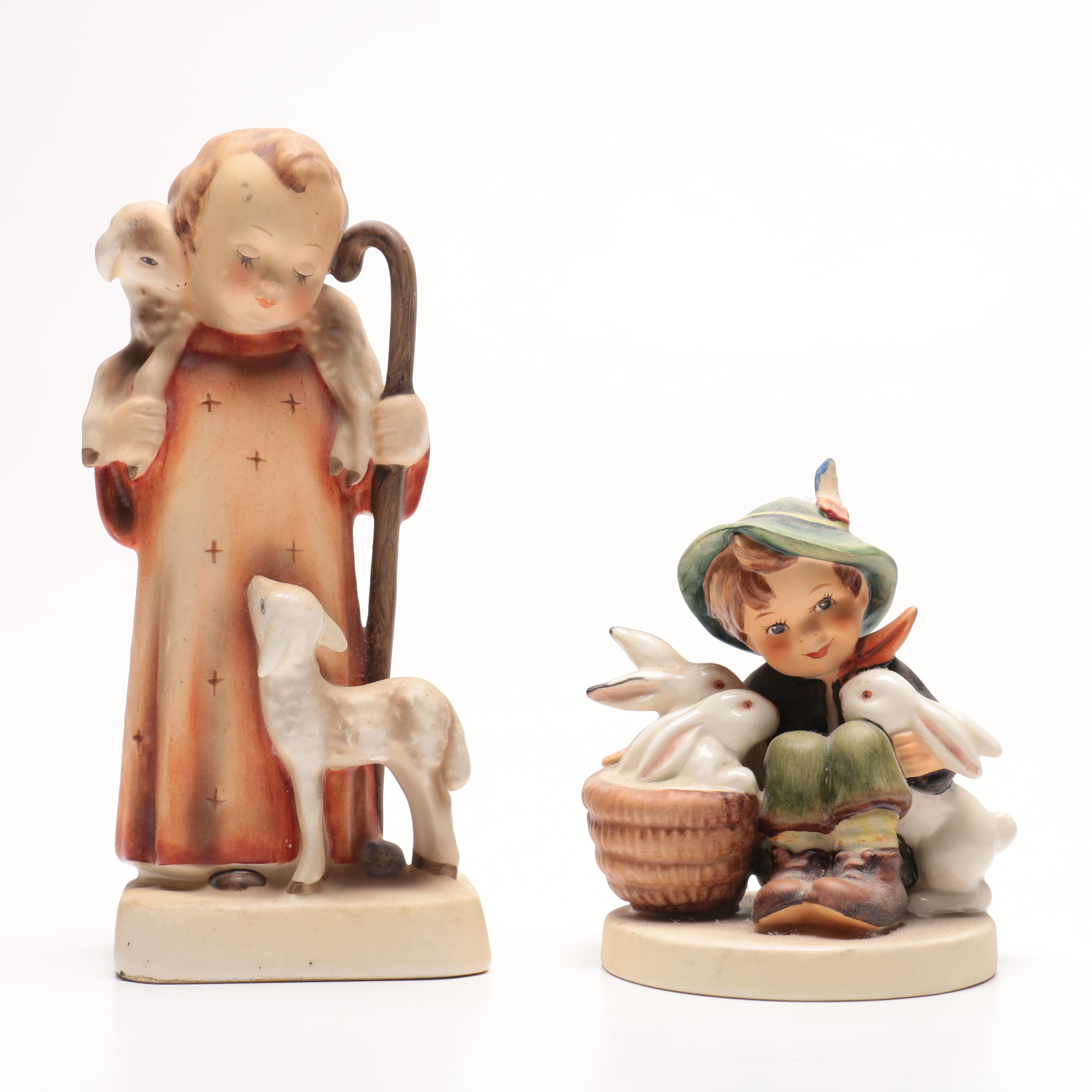 Goebel Hummel Shepard and Boy with Rabbits Figurines