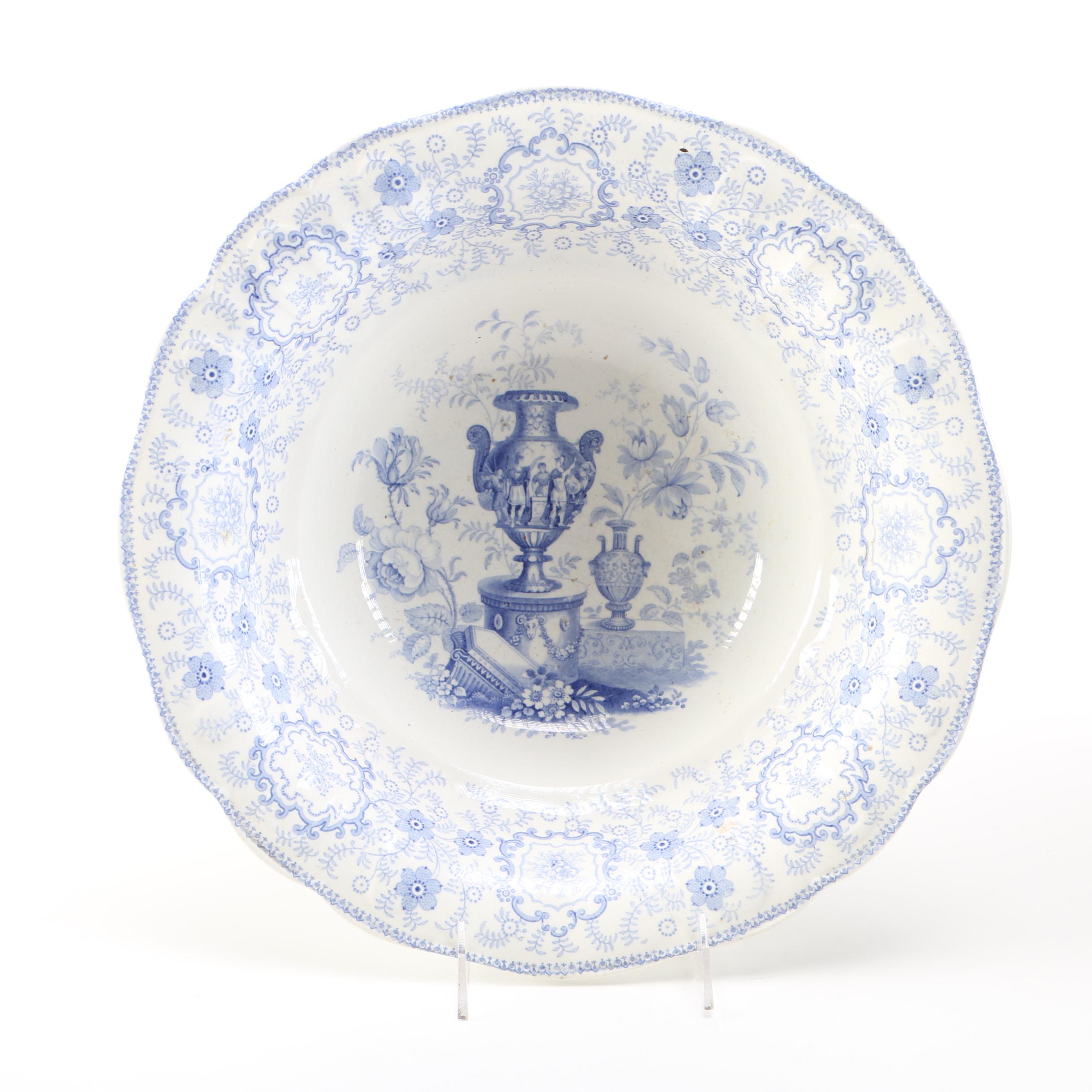 J & G Alcock Flow Blue Serving Bowl in the "Pompeii" Pattern