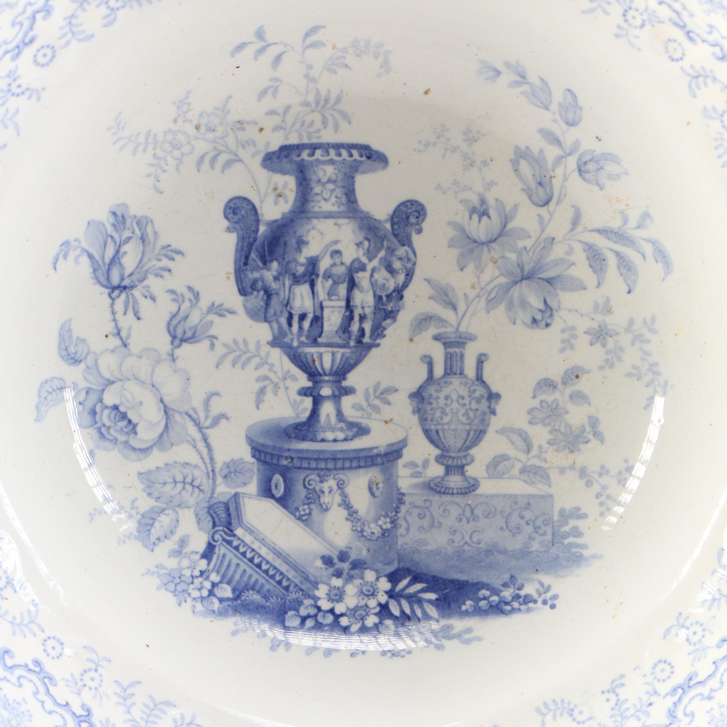 J & G Alcock Flow Blue Serving Bowl in the "Pompeii" Pattern
