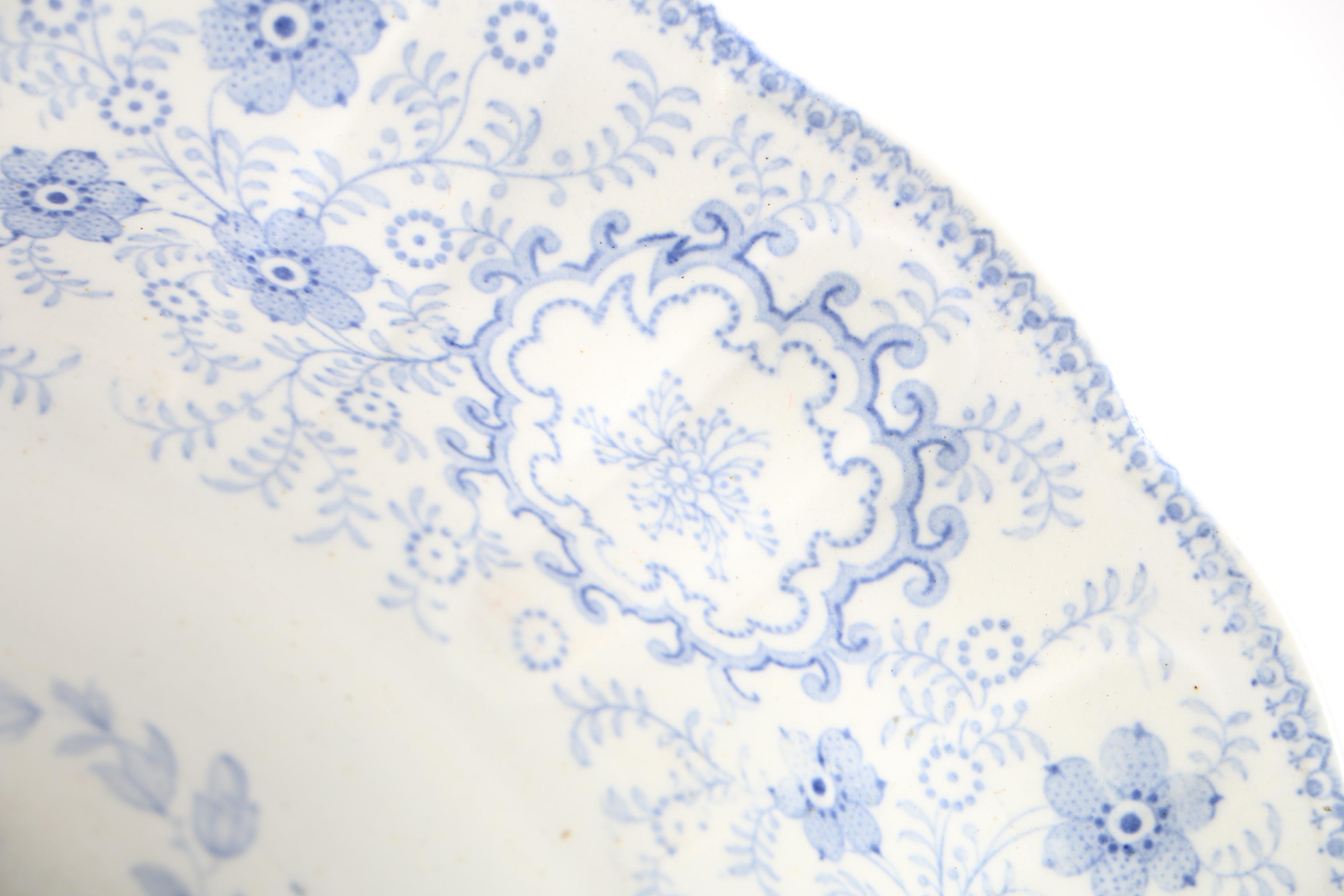 J & G Alcock Flow Blue Serving Bowl in the "Pompeii" Pattern