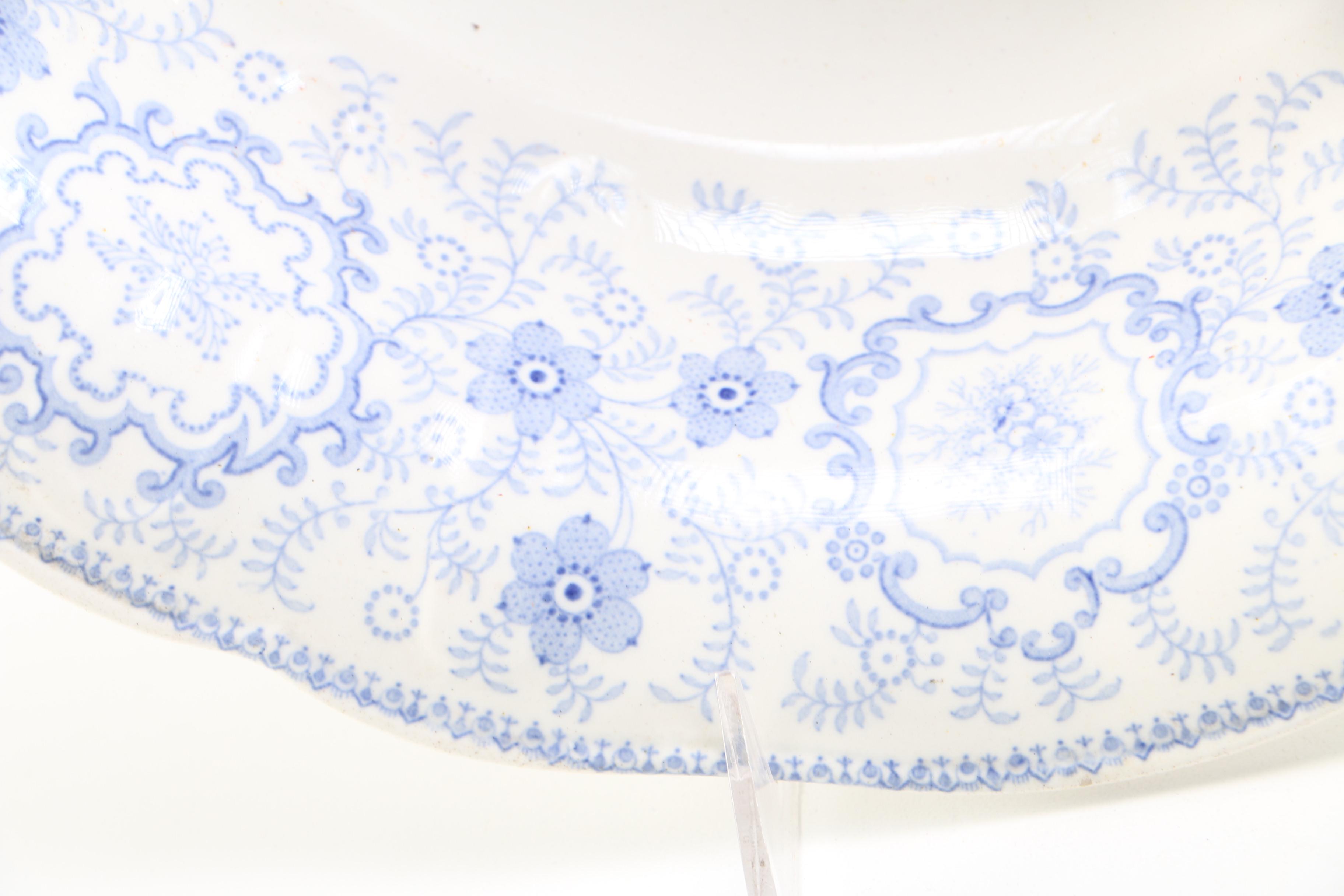 J & G Alcock Flow Blue Serving Bowl in the "Pompeii" Pattern