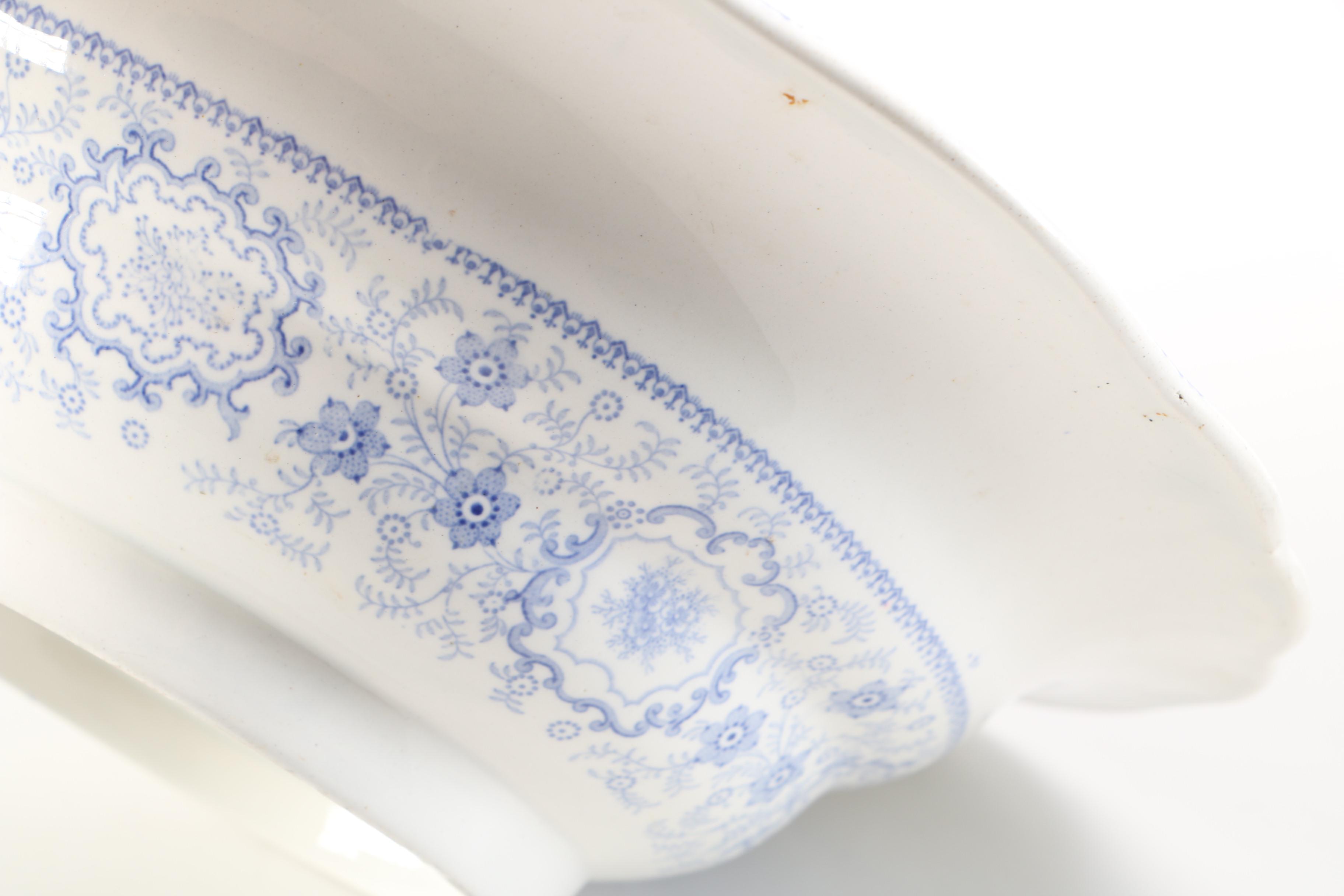 J & G Alcock Flow Blue Serving Bowl in the "Pompeii" Pattern