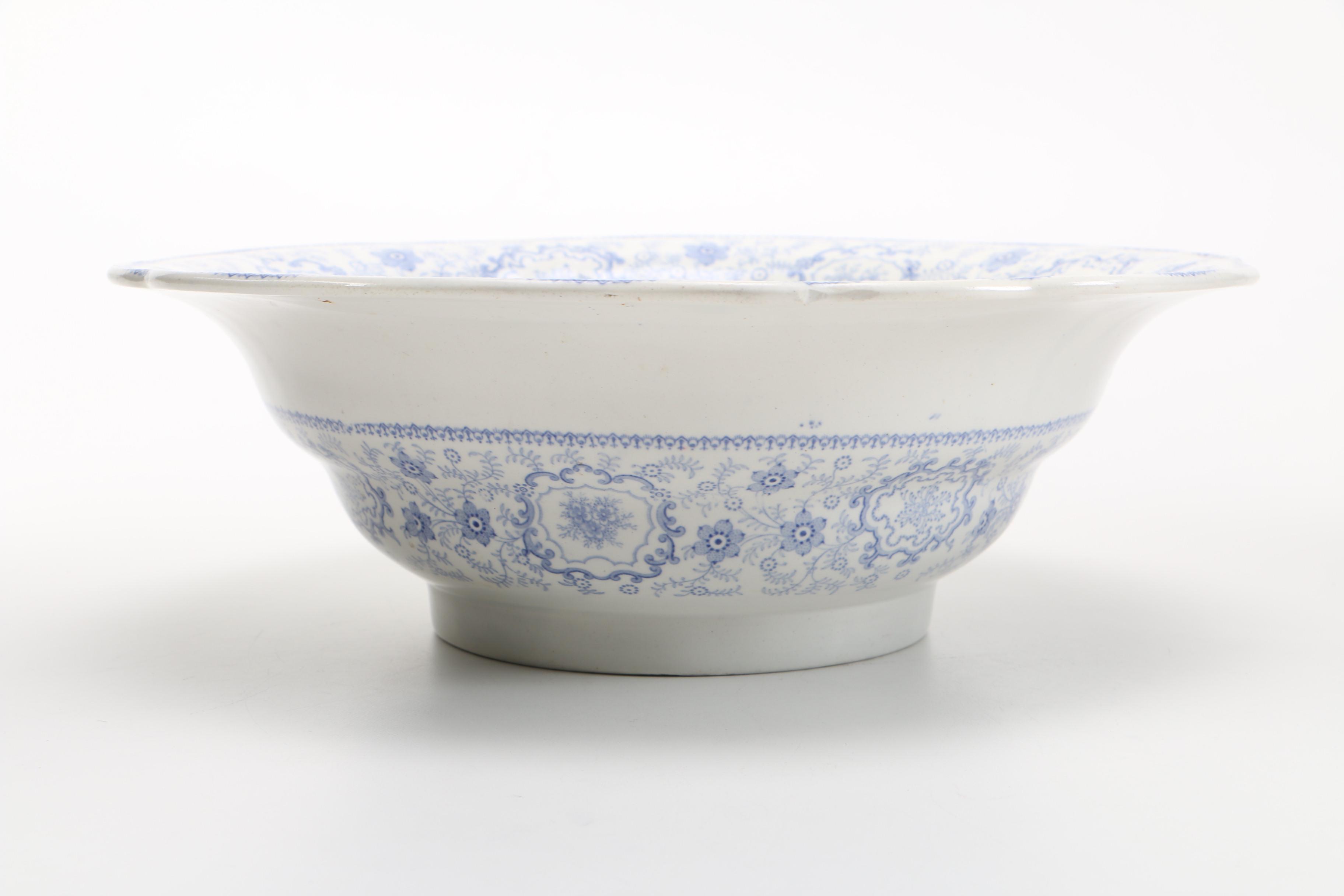 J & G Alcock Flow Blue Serving Bowl in the "Pompeii" Pattern