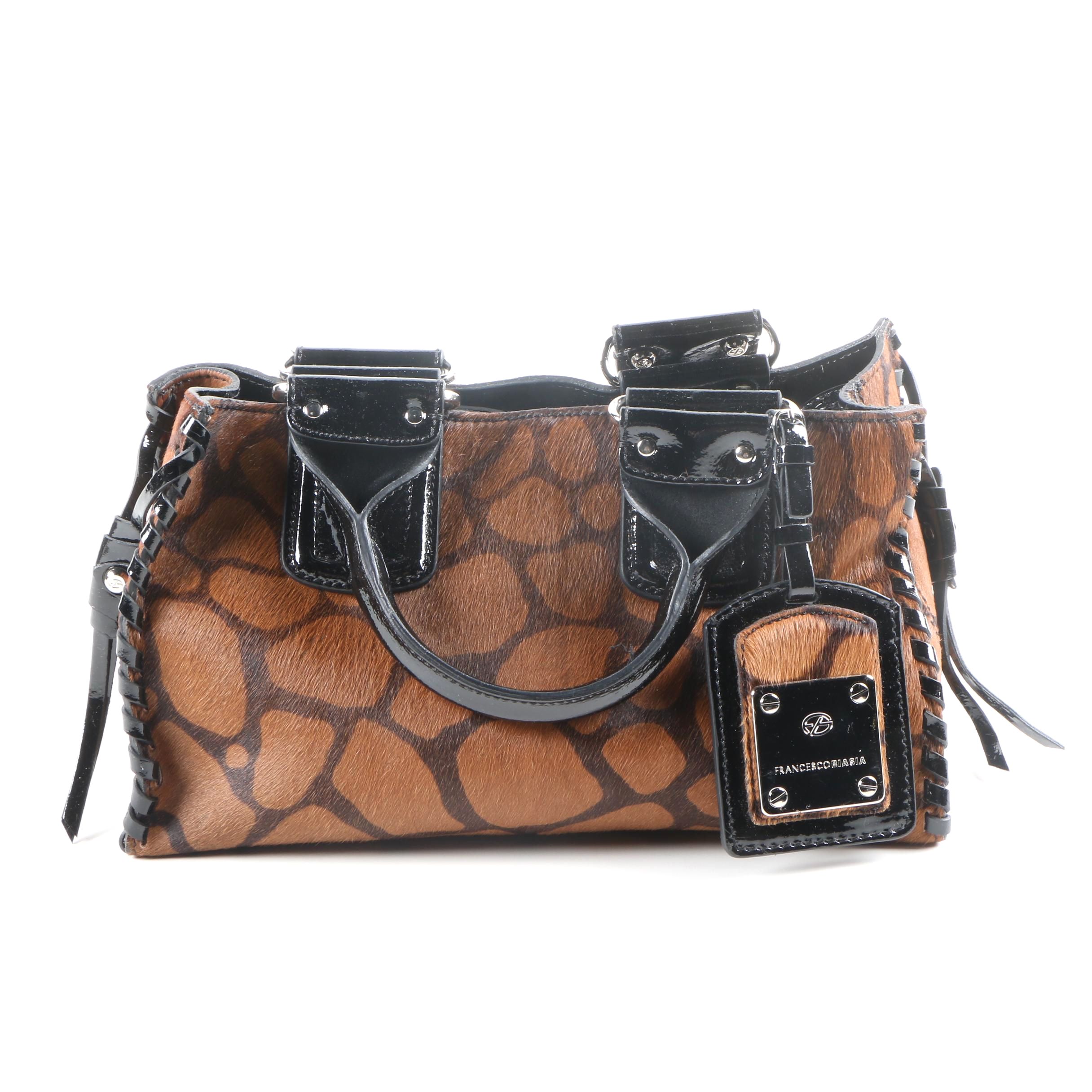 Francesco Biasia Calf Hair and Patent Leather Handbag