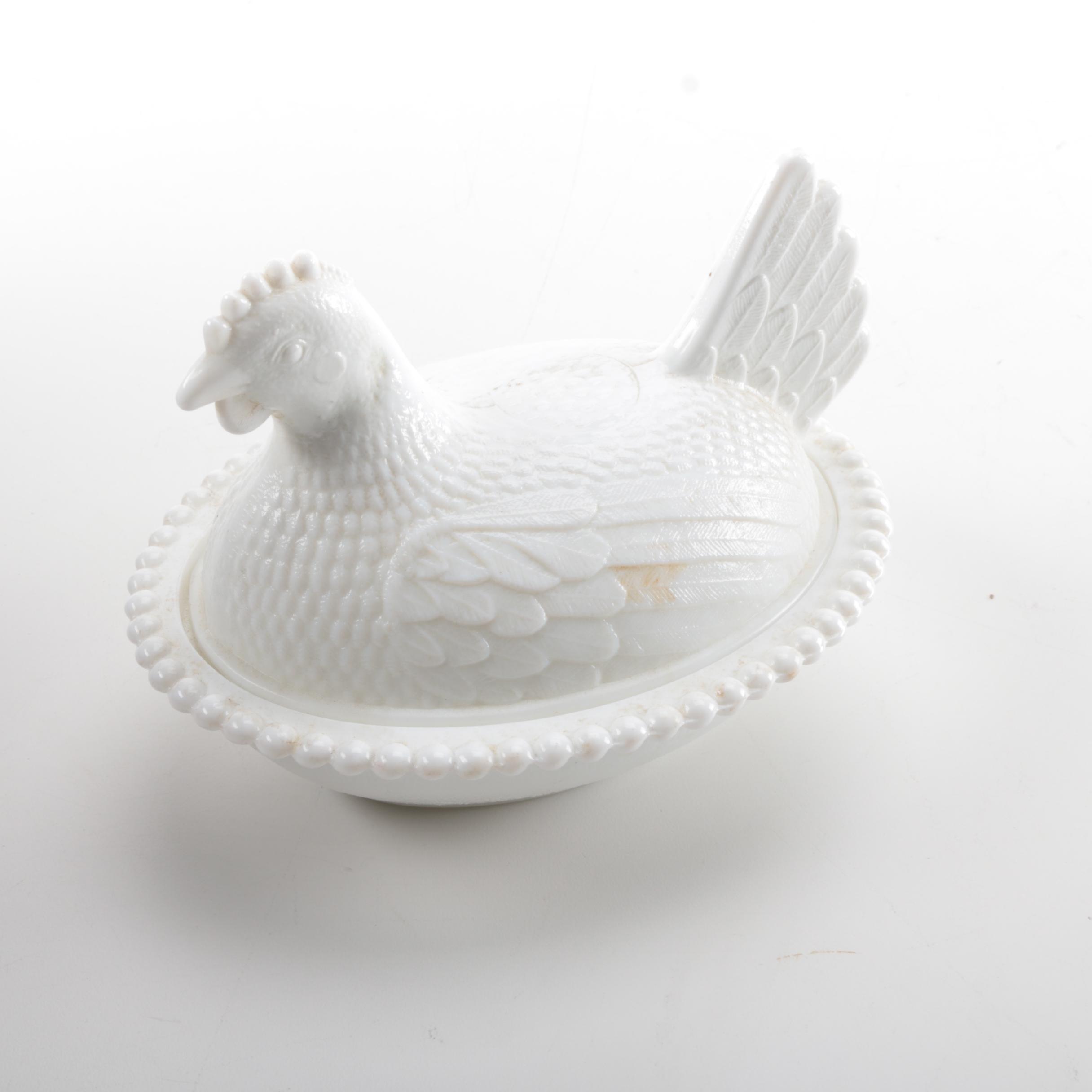 Vintage Milk Glass Hen on a Nest