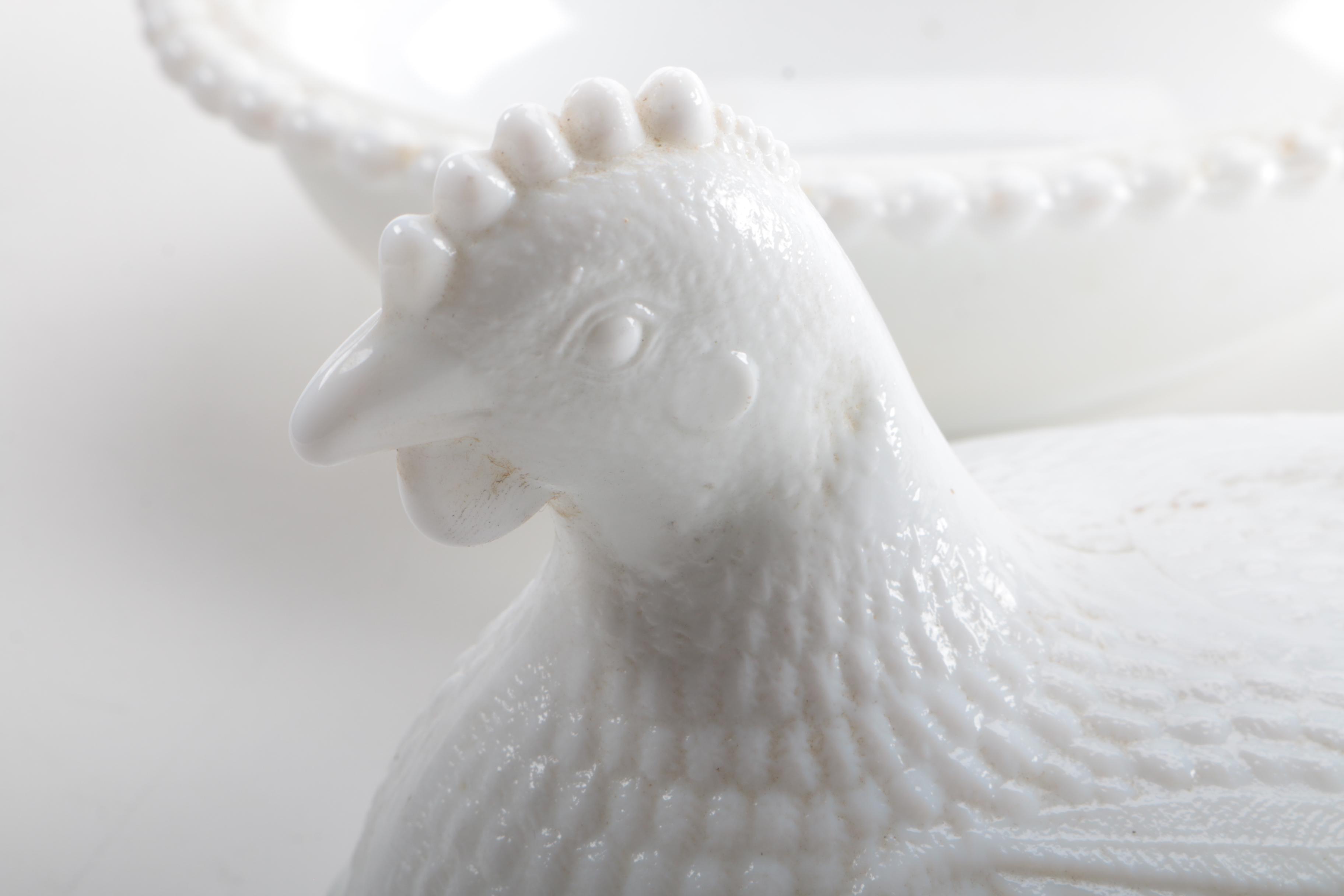 Vintage Milk Glass Hen on a Nest