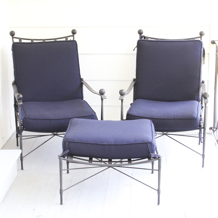 Pair of Outdoor Patio Chairs with Ottoman