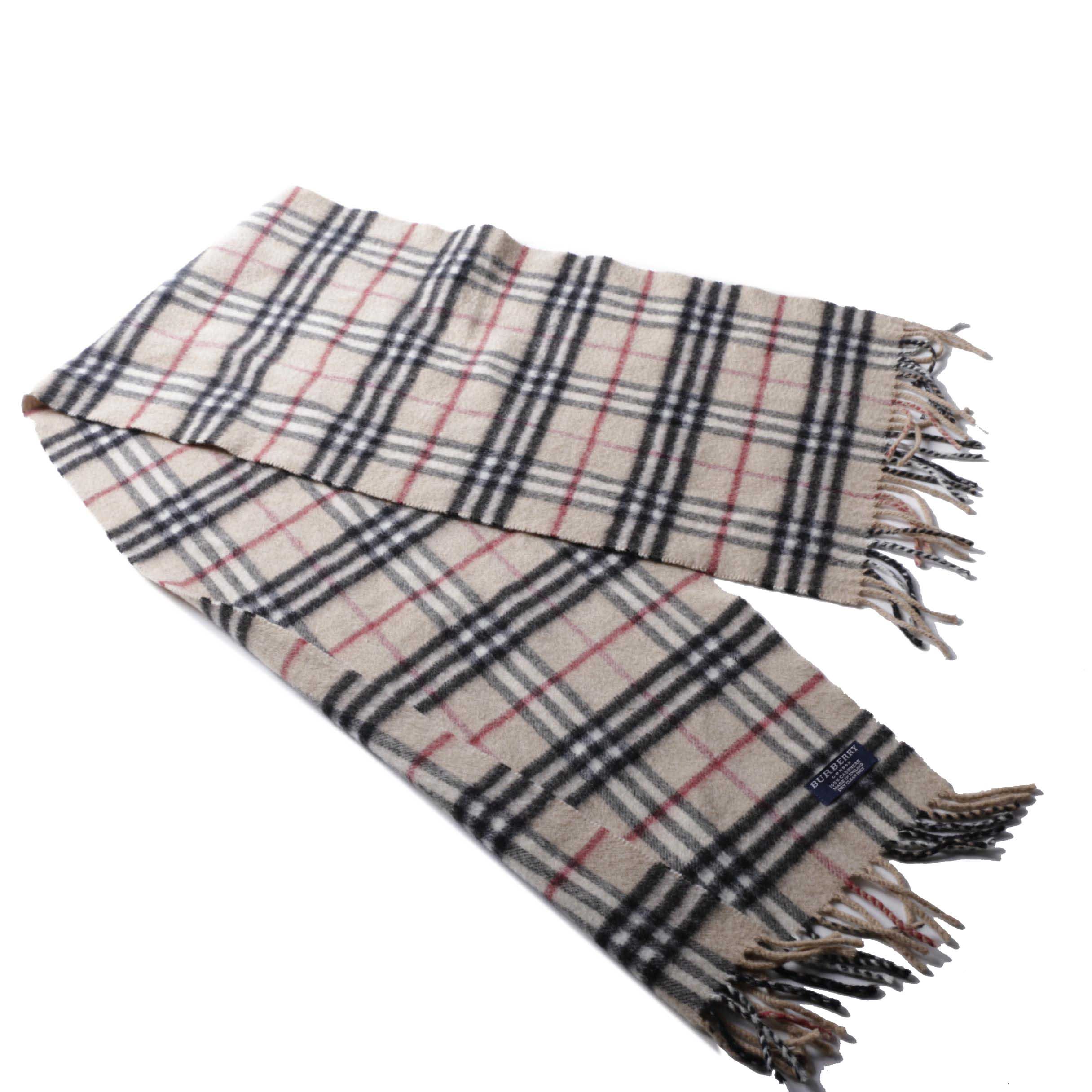 Burberry Stone Check Plaid Cashmere Scarf